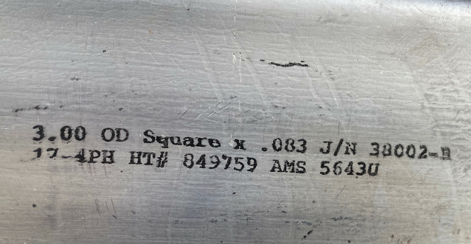 3″x3″ Stainless Steel Seamless Tubing (10.5″ long x 0.083″ wall) SS 17-4PH grade