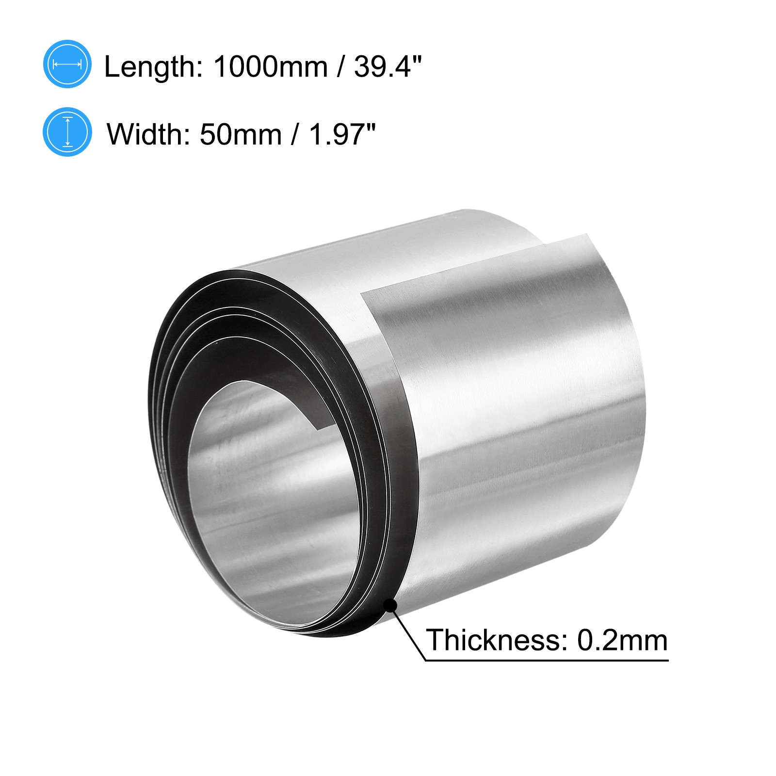 304 Stainless Steel Foil Roll，0.2mm x 50mm x 1M Polished Finish Plate