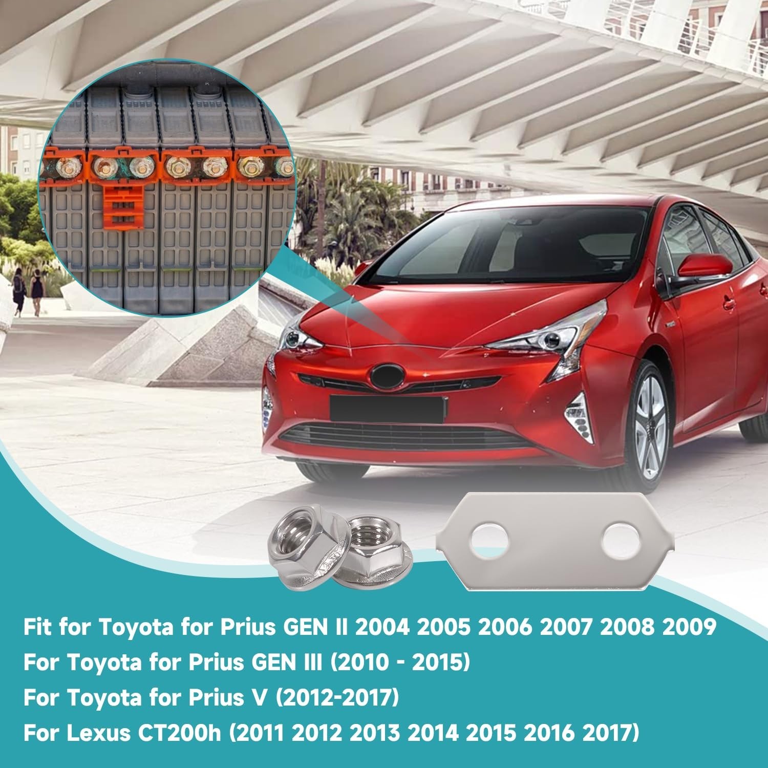 Hybrid Battery Copper Bus Bars & Stainless Steel Nuts Set for Toyota Prius V, CT