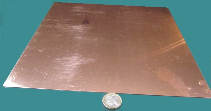 101 Copper Sheet 1/8 to 1/4 Hard .032″ Thick x 12.0″ Wide x 12.0″ Length