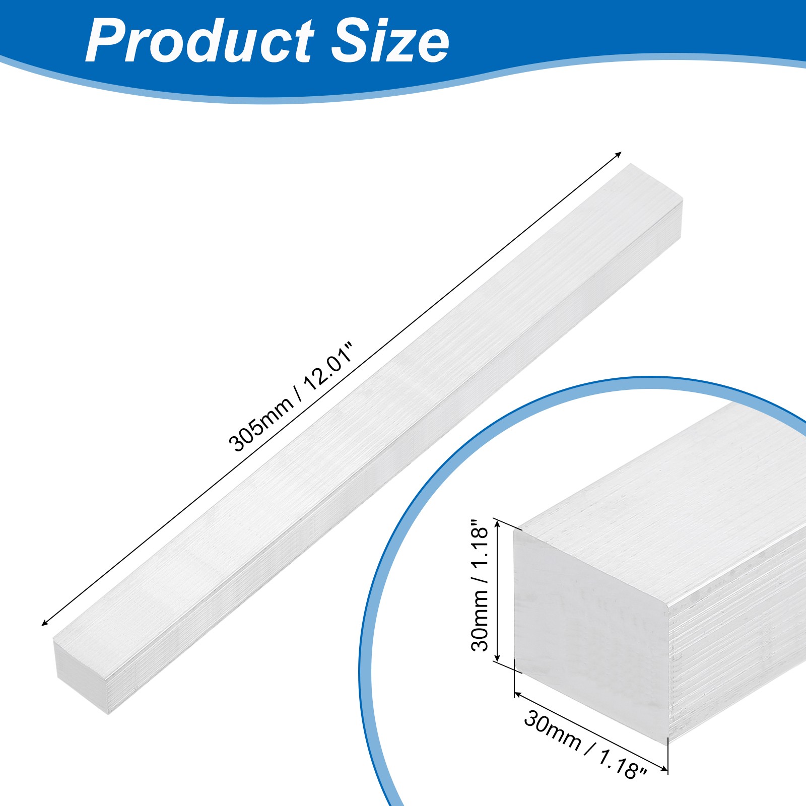 Square 6063 Aluminum Flat Bar, 1-3/16″ Thickness 1-3/16″ Width 12″ Length
