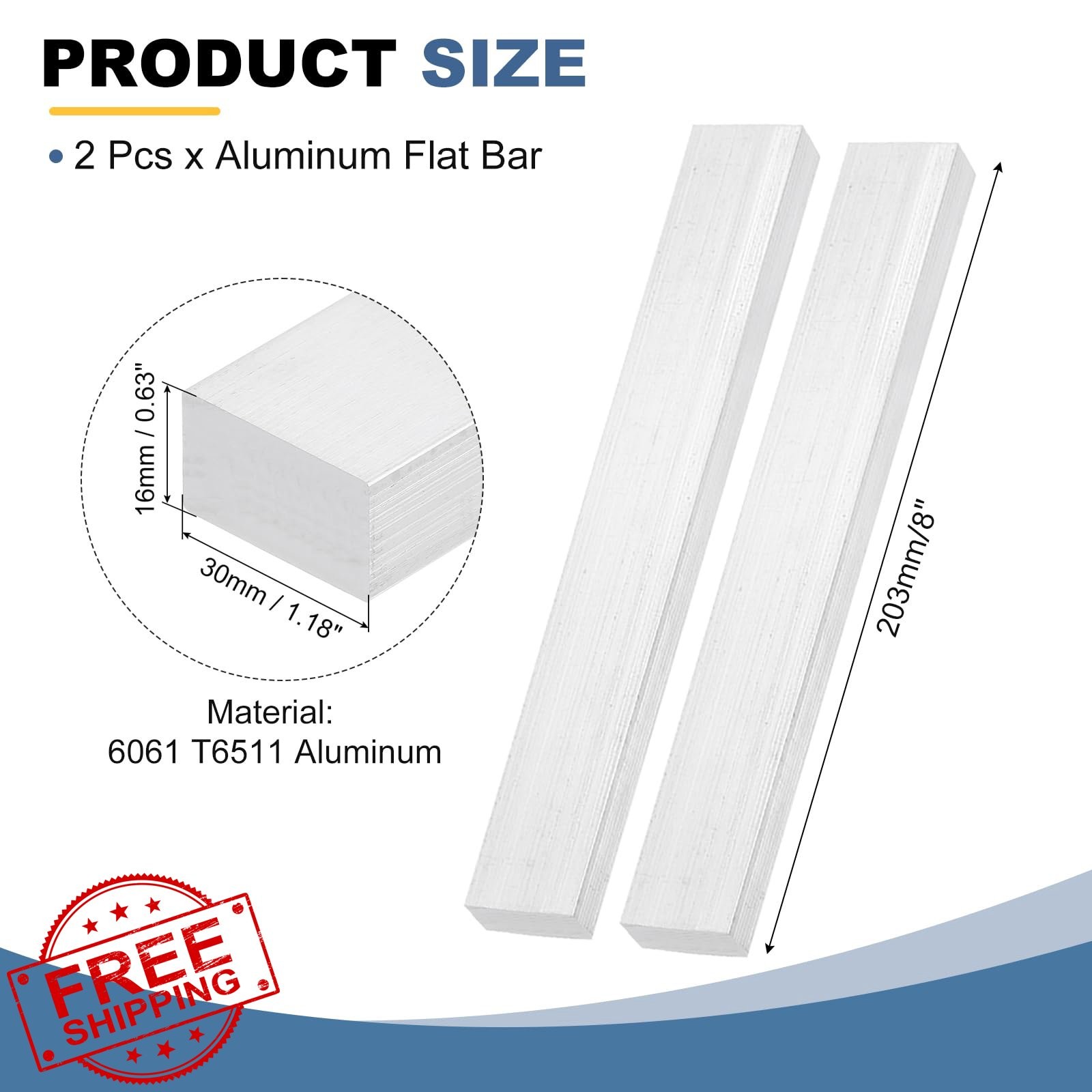 MECCANIXITY Aluminum Flat Bar 2Pcs 5/8″x1-3/16″x8″
