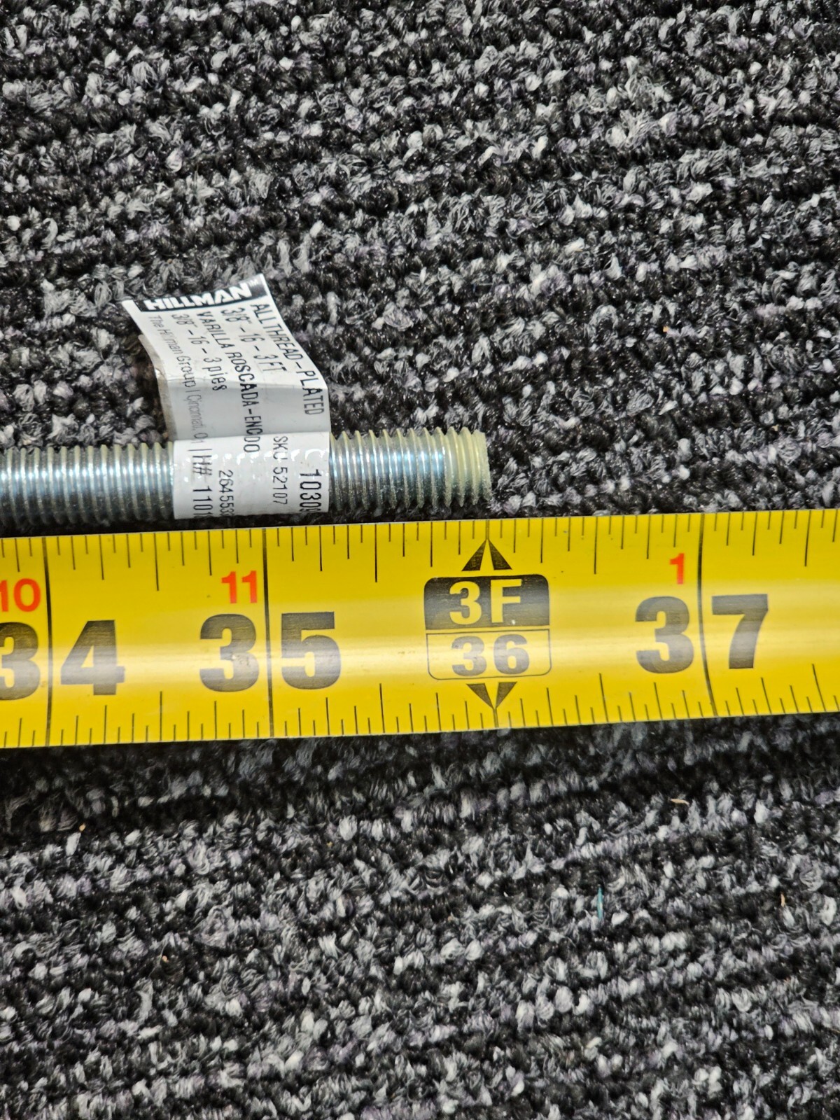 (QTY 5) Hillman 11018 Steelworks 3/8” x 3 Ft. Steel Threaded Rod