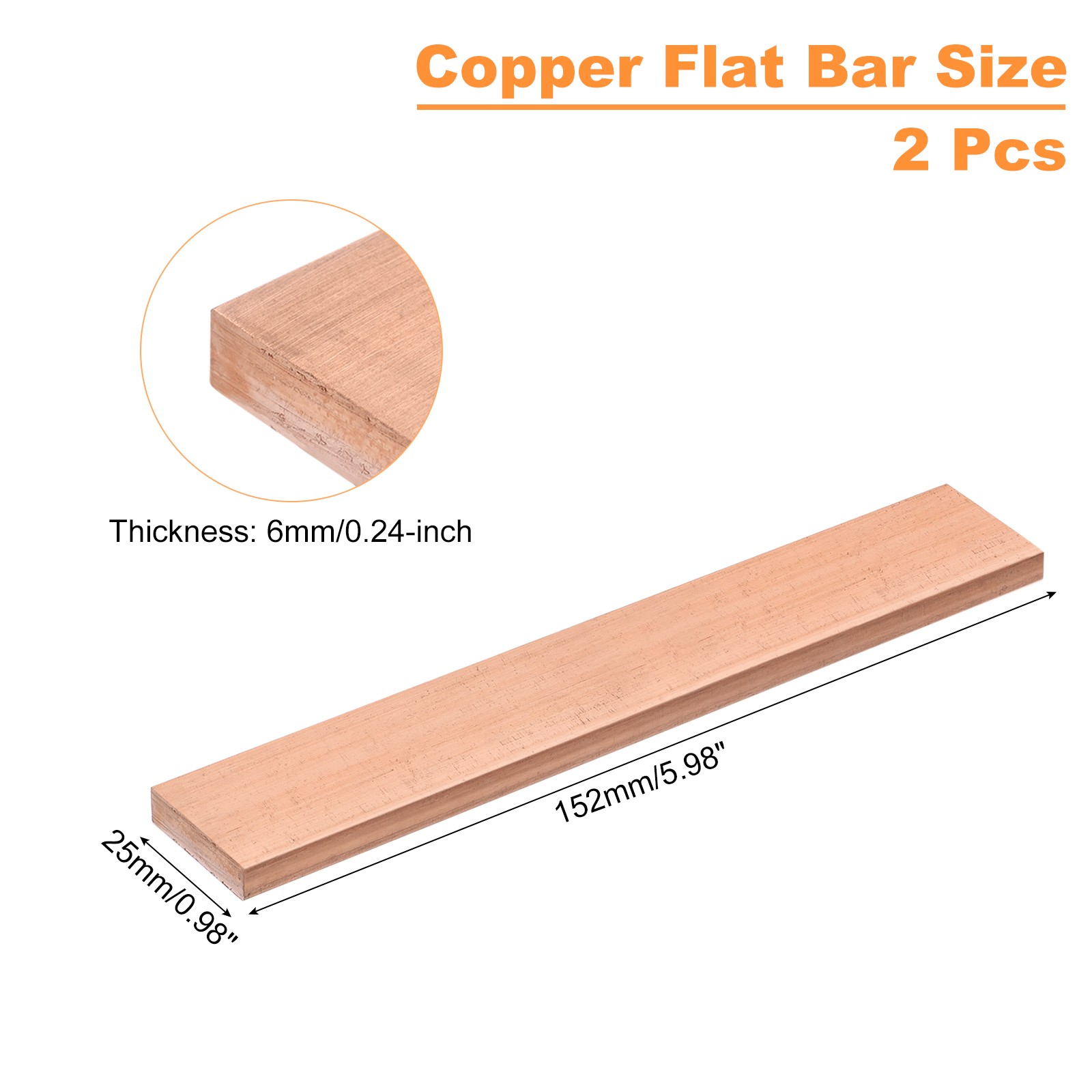 2Pcs Copper Flat Bar, 1/4″ Thickness x 1″ Width x 6″ Length Copper Bar Stock