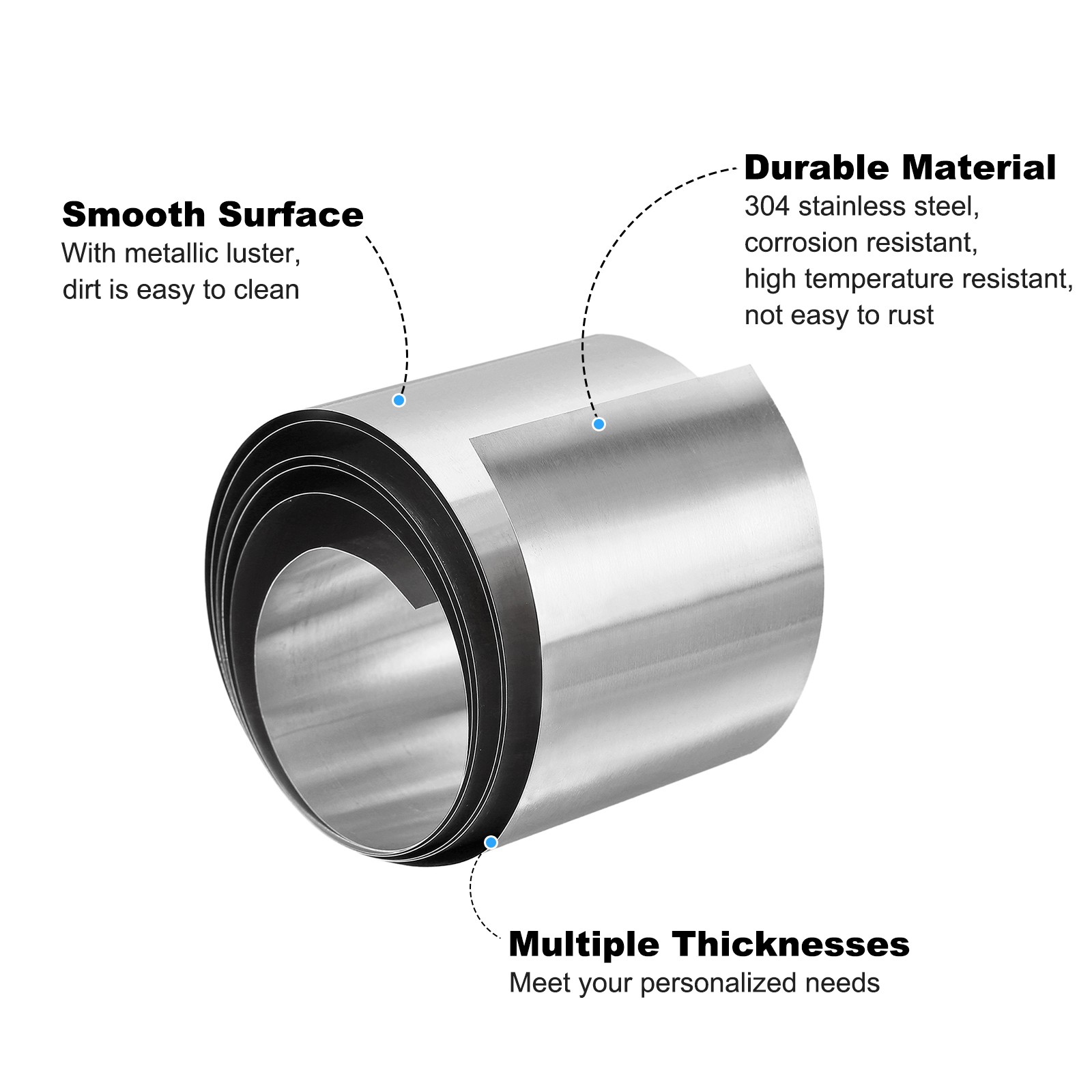 304 Stainless Steel Foil Roll，0.2mm x 50mm x 1M Polished Finish Plate