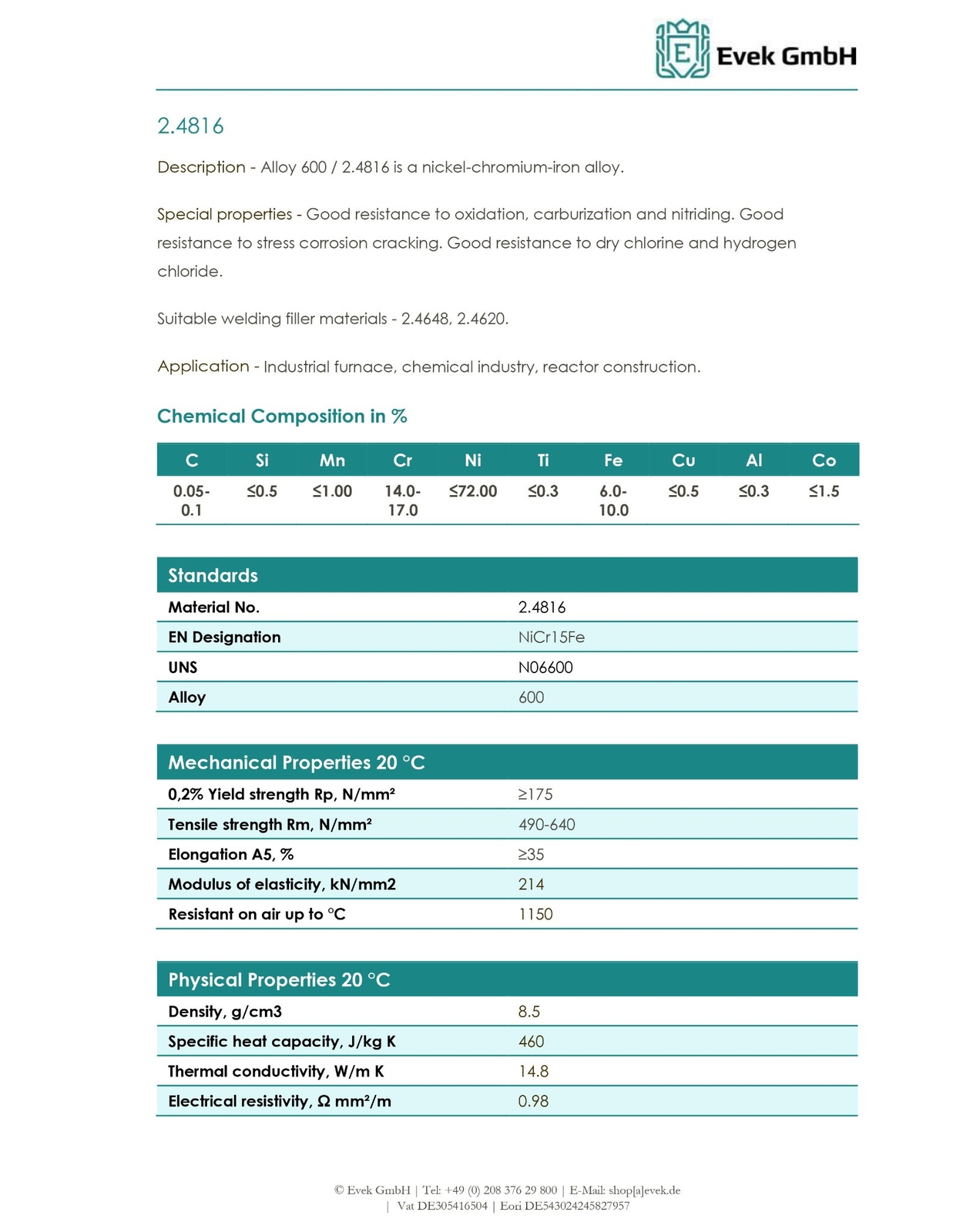 Inconel® Alloy 600 Blech 0.4-76.2mm Platte 2.4816 Zuschnitt nach Maß 100-1000mm