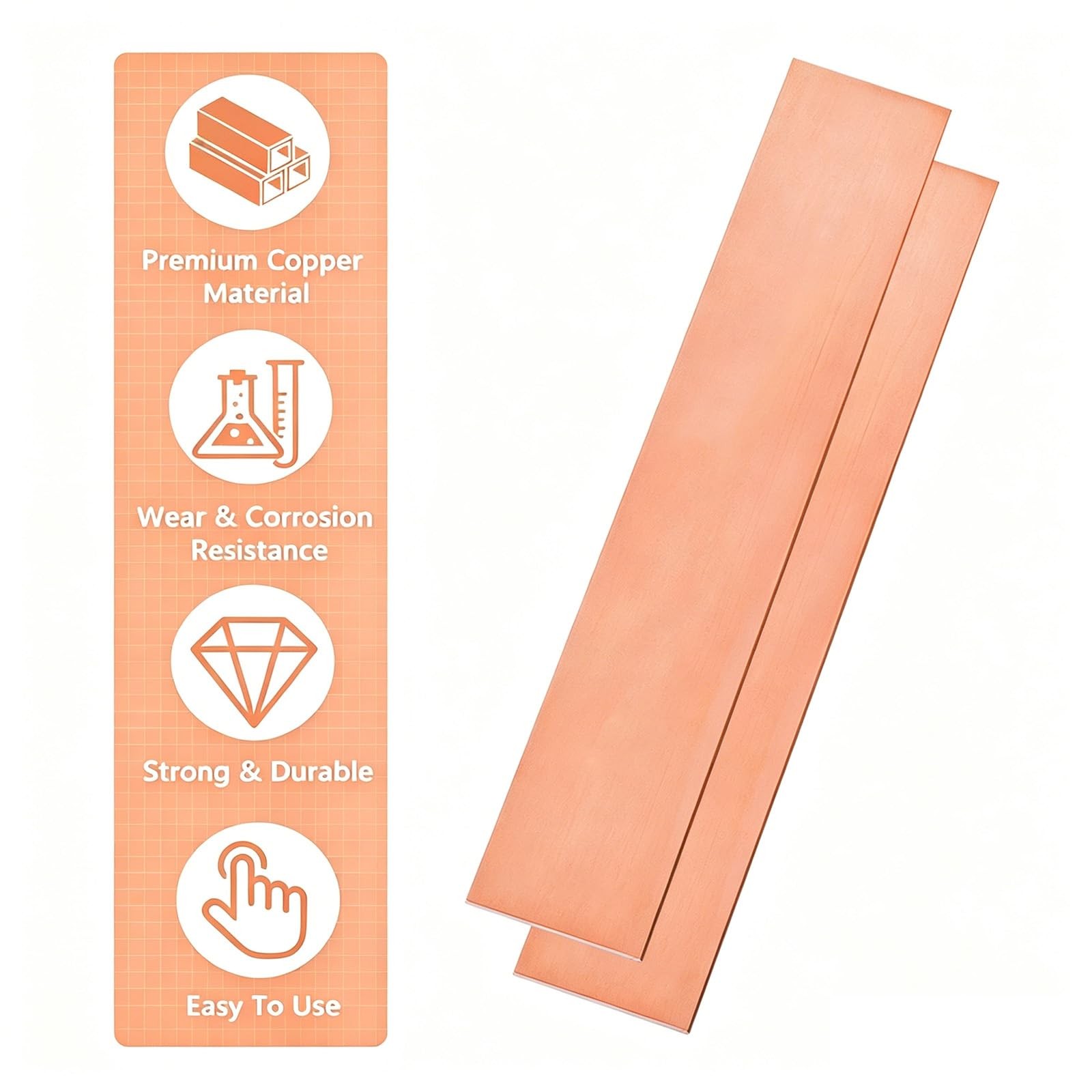 1 PC C110 Copper Flat Bar 1/8″ x 2″ x 12″ 99.98% Solid Bus Bar Stock