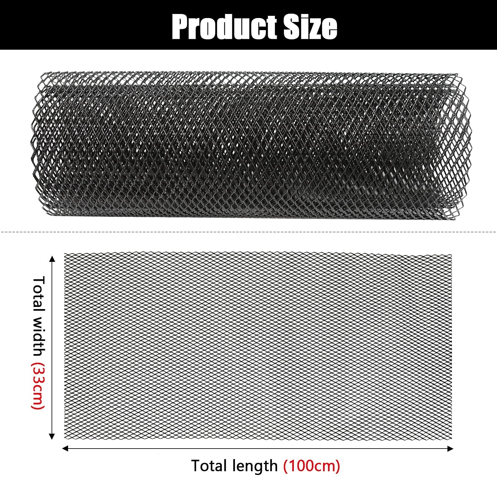 Universal Car Grill Mesh 40″x13″ Black Painted Rhombic-Shape Grids Aluminum A…