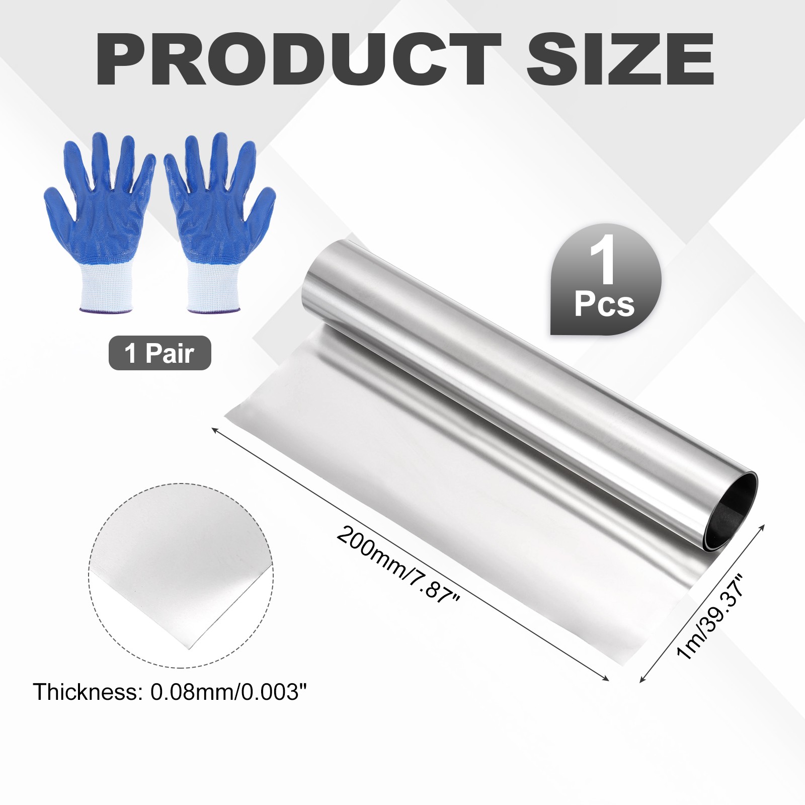 304 Stainless Steel Foil Roll 0.08mm x 200mm x 1m Metal Strip Sheet Silver Tone