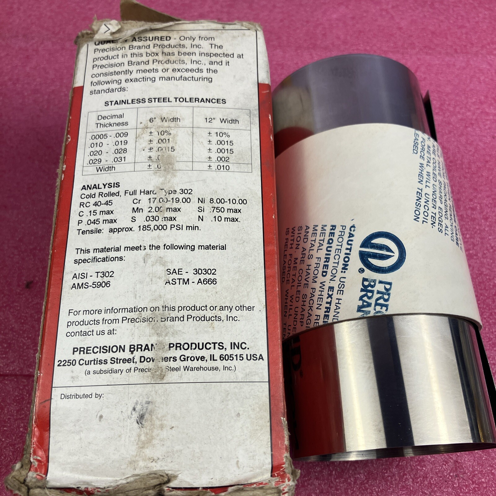 0.010” Stainless 302 Shim Stock 6” x 50” Roll Precision Brand 22320, 22L10