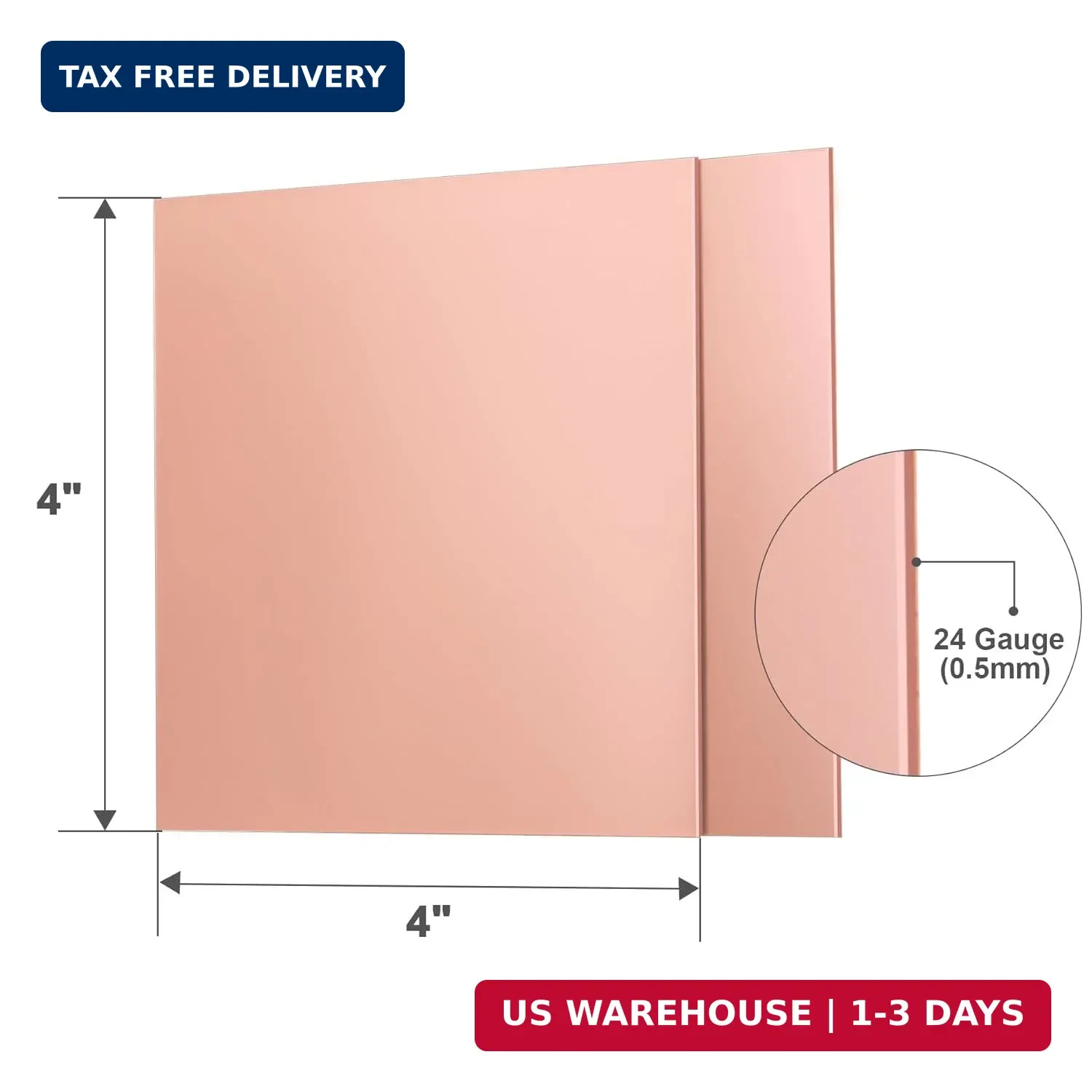 3 Pack 99.9% Pure Copper Sheet,4″x4″ 24Gauge(0.5mm) Thickness, Film Attached Cop