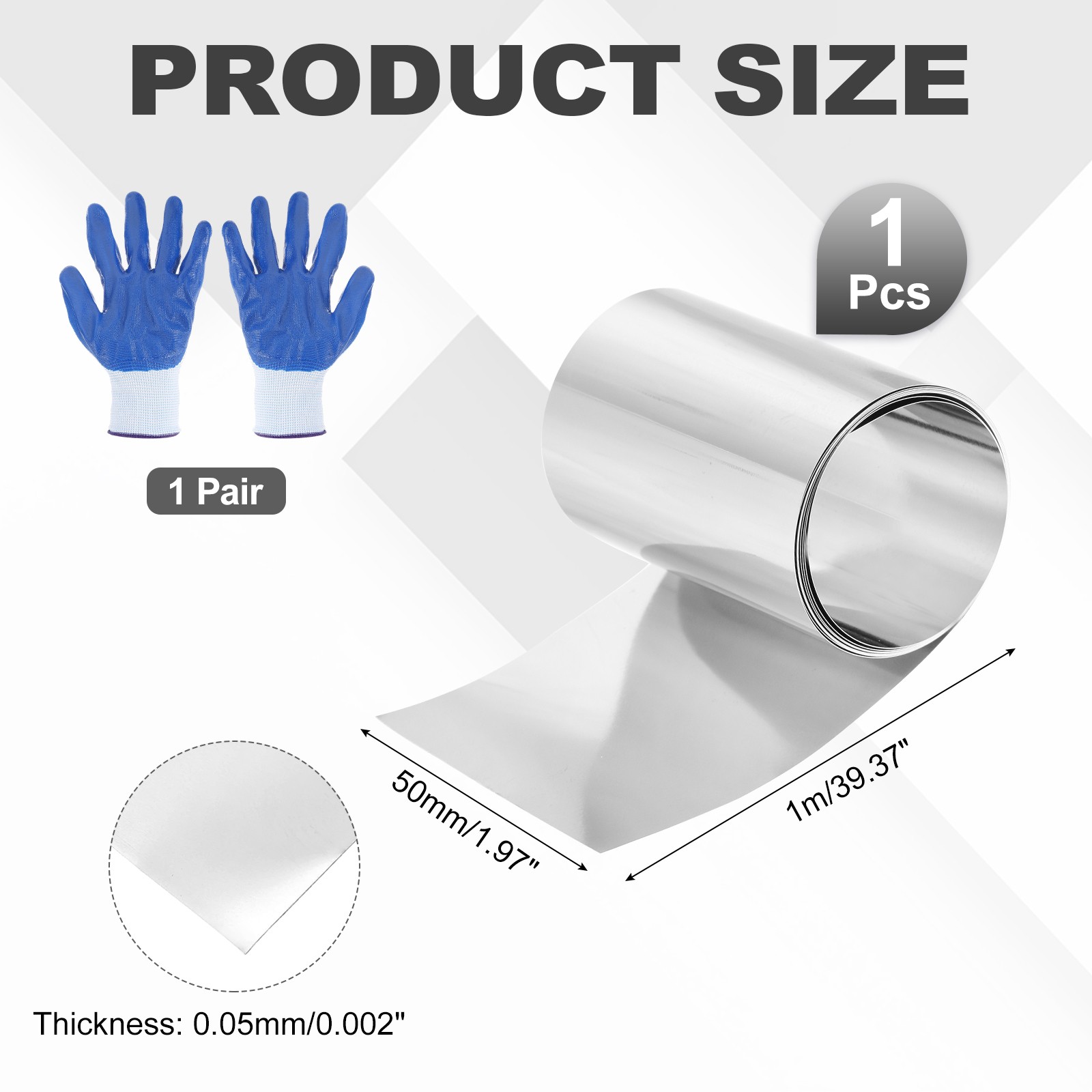 304 Stainless Steel Foil Roll 0.05mm x 50mm x 1m Metal Strip Sheet, Silver Tone