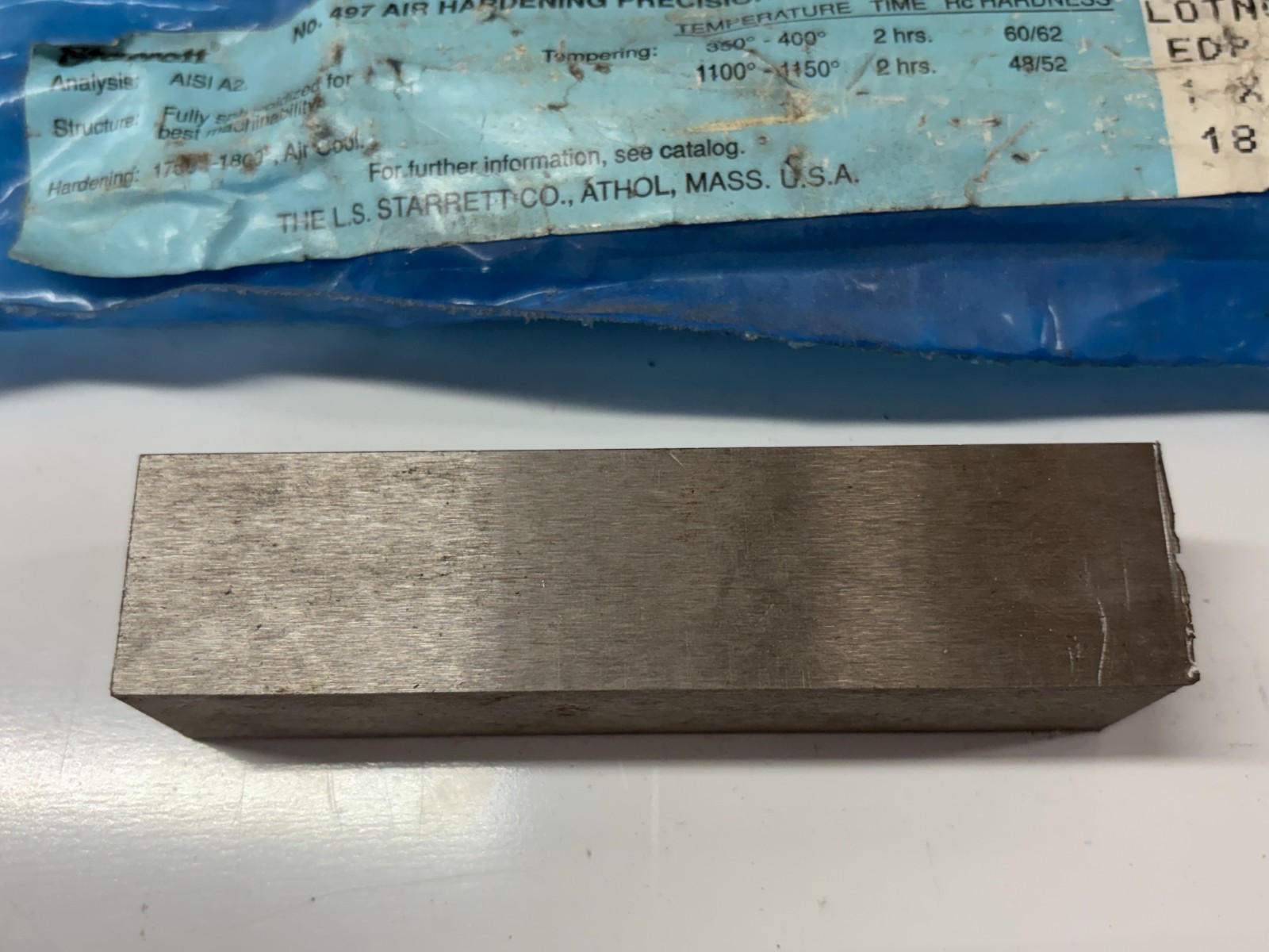 Starrett No 497 A2 Air Hardening Precision Ground Flat Stock Steel 1″x1″x4.1”