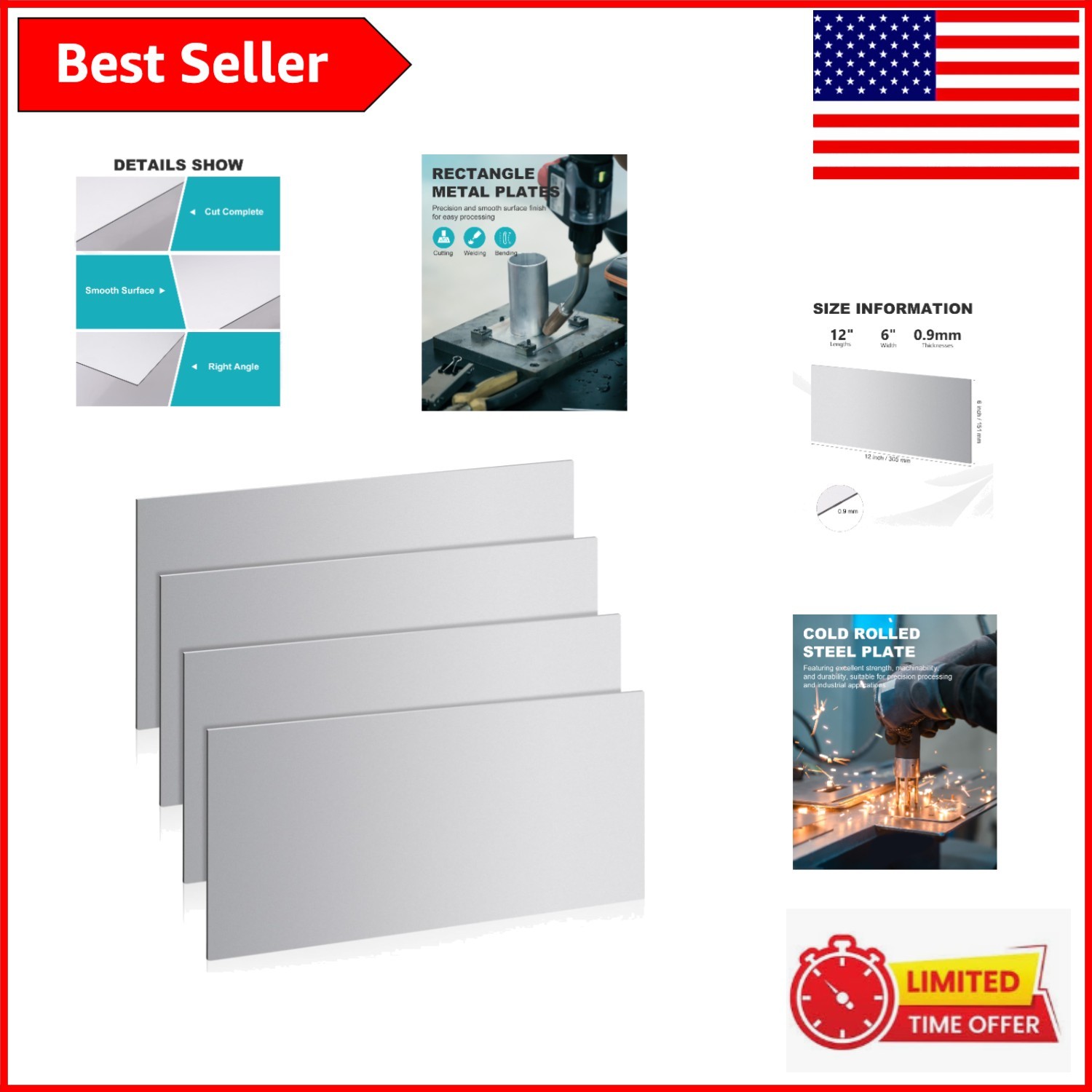 Durable 20 Gauge Steel Sheet Set – 4 Pack of 12″ x 6″ Plates for Industrial Use