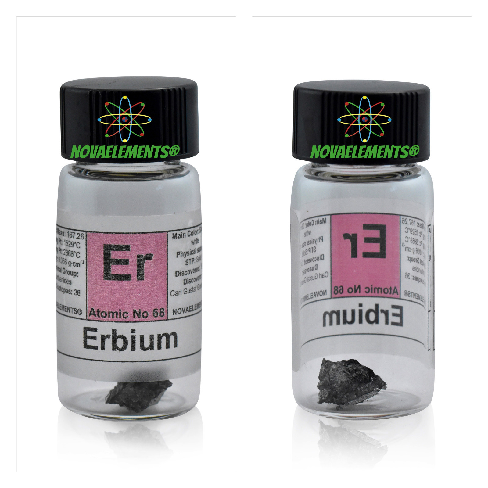 1 gram 99,95% Erbium metal element 68 Er sample piece in labeled glass vial