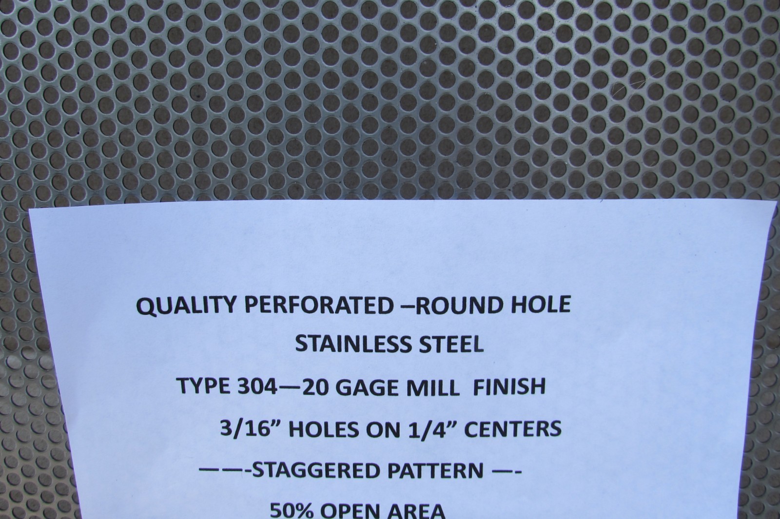 =3/16 HOLES=20 GA.-(.037)-304 STAINLESS PERFORATED 11-3/4″ X 23-1/2″===
