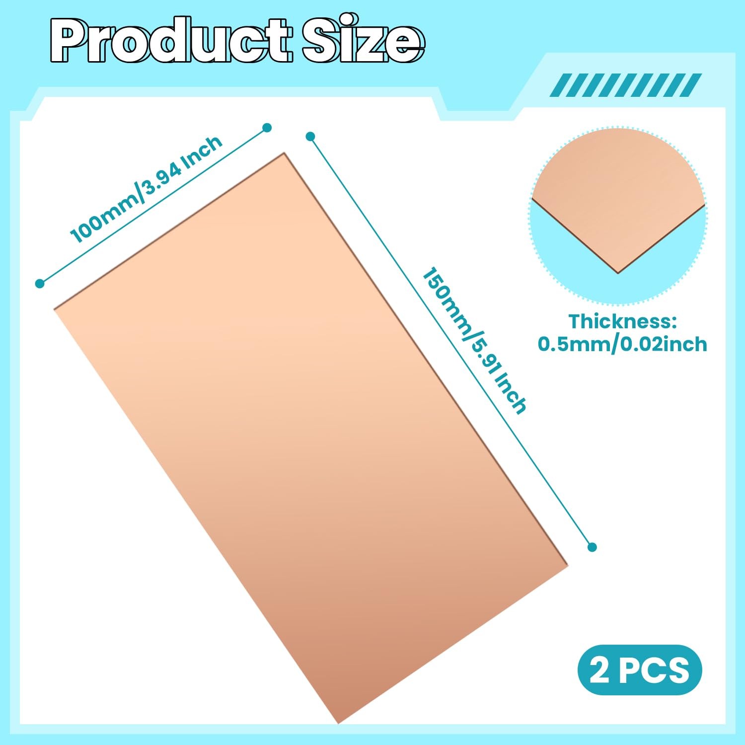 Copper Sheet, 2 Pieces of Copper Plates 6″×4″-24 Gauge(0.5mm) Thickness, 99% …