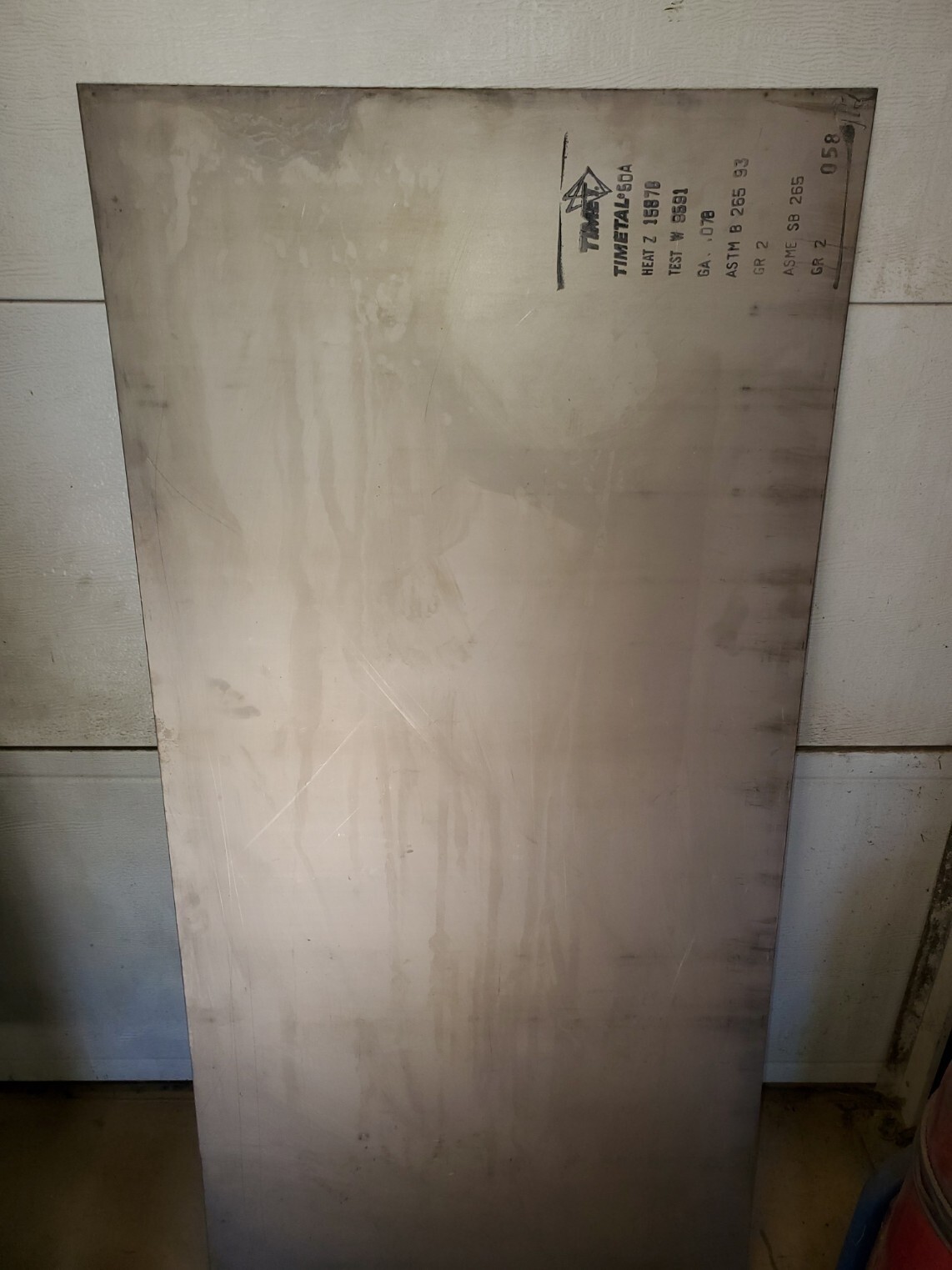 Grd. 2 50A Titanium CP Sheet 24″ x 48″ x .078″, 5/64″ ASME SB 265, ASTM B 265 93