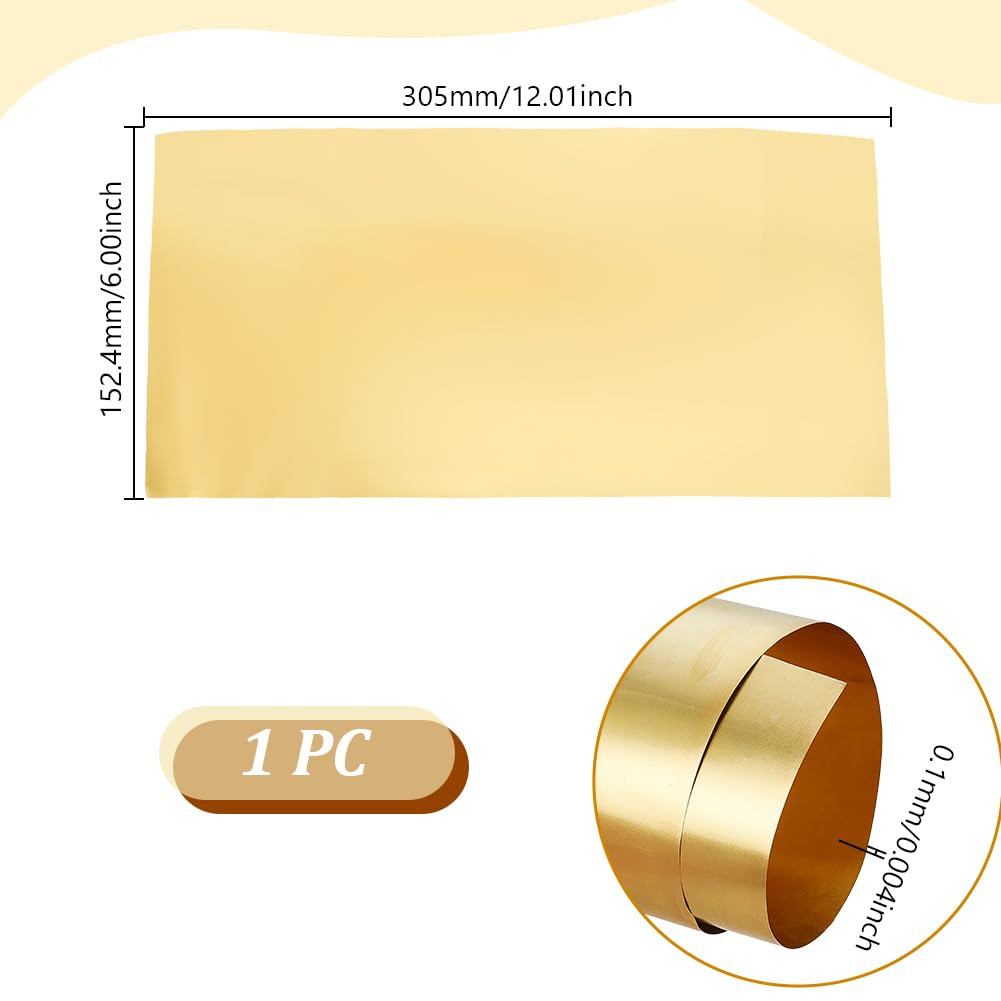 1 PCS Brass Sheet 12X6 Inch 0.01Mm Thickness Brass Plates Metal Shim Stock