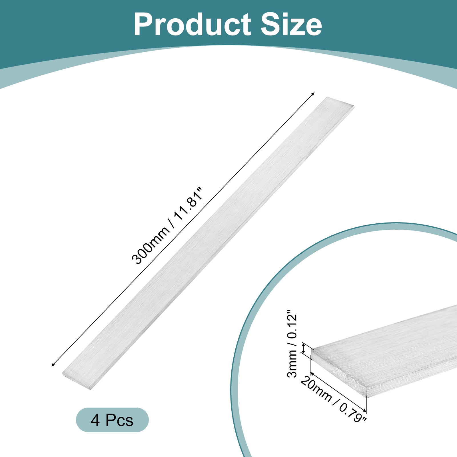 4Pcs 304 Stainless Steel Flat Bar, 1/8″ Thickness 25/32″ Width 12″ Length