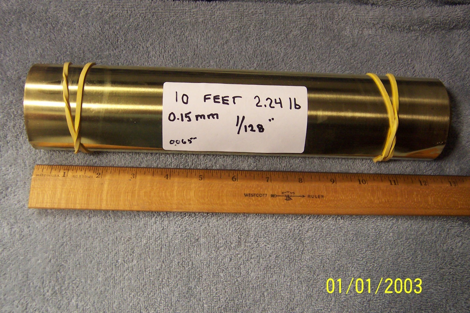 Brass shim stock-12″ x 120″ (1’x10′) 2.26 lb. 0.15mm-1/128″-0.65″
