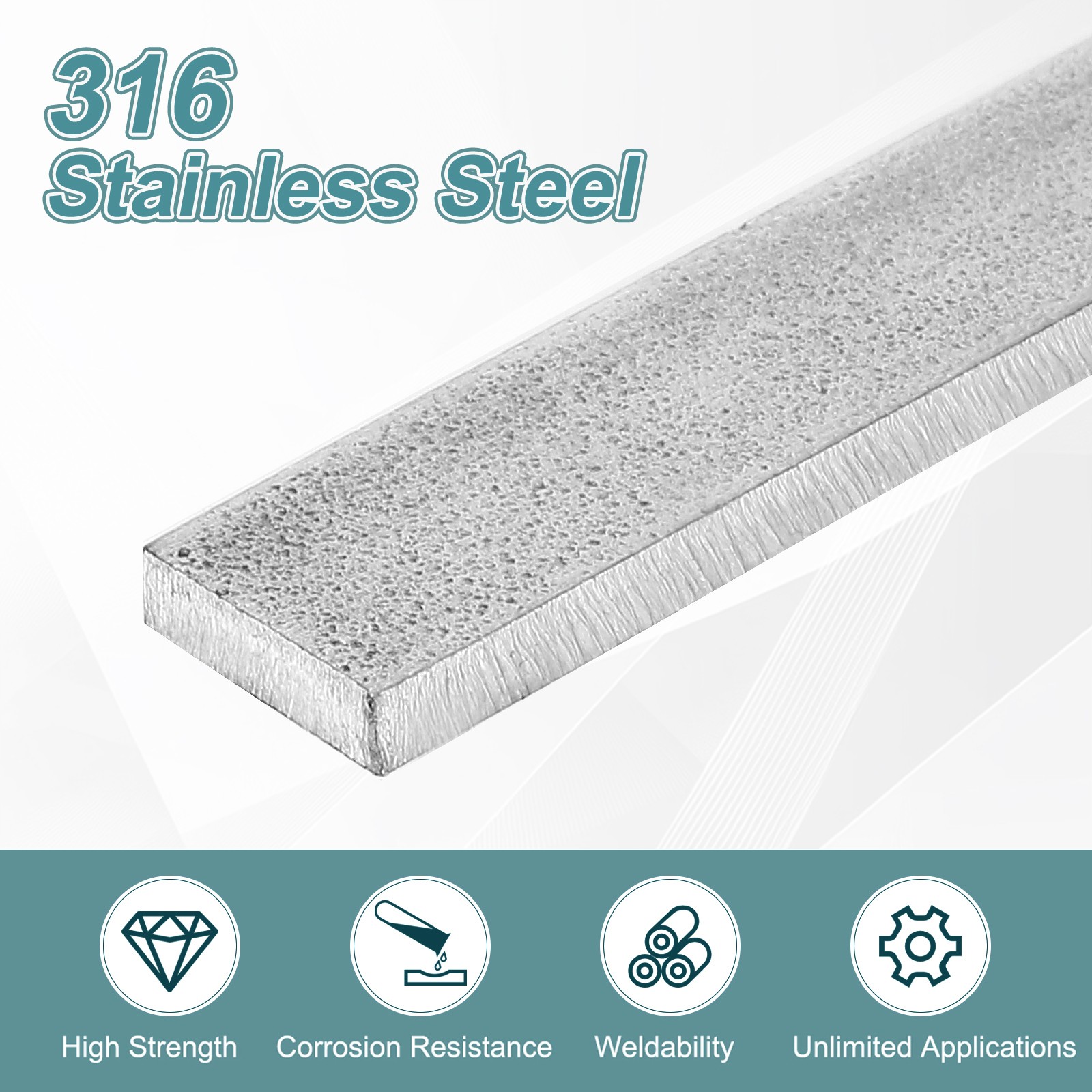 316 Stainless Steel Flat Bar 1/8″ Thickness 3/8″ Width 6″ Length Metal Bar