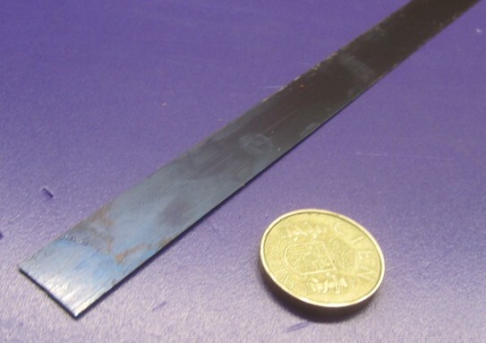 1095 Hard Blue Tempered Spring Steel Shim .016″ Thick x .625″ Wide x 300″ Long