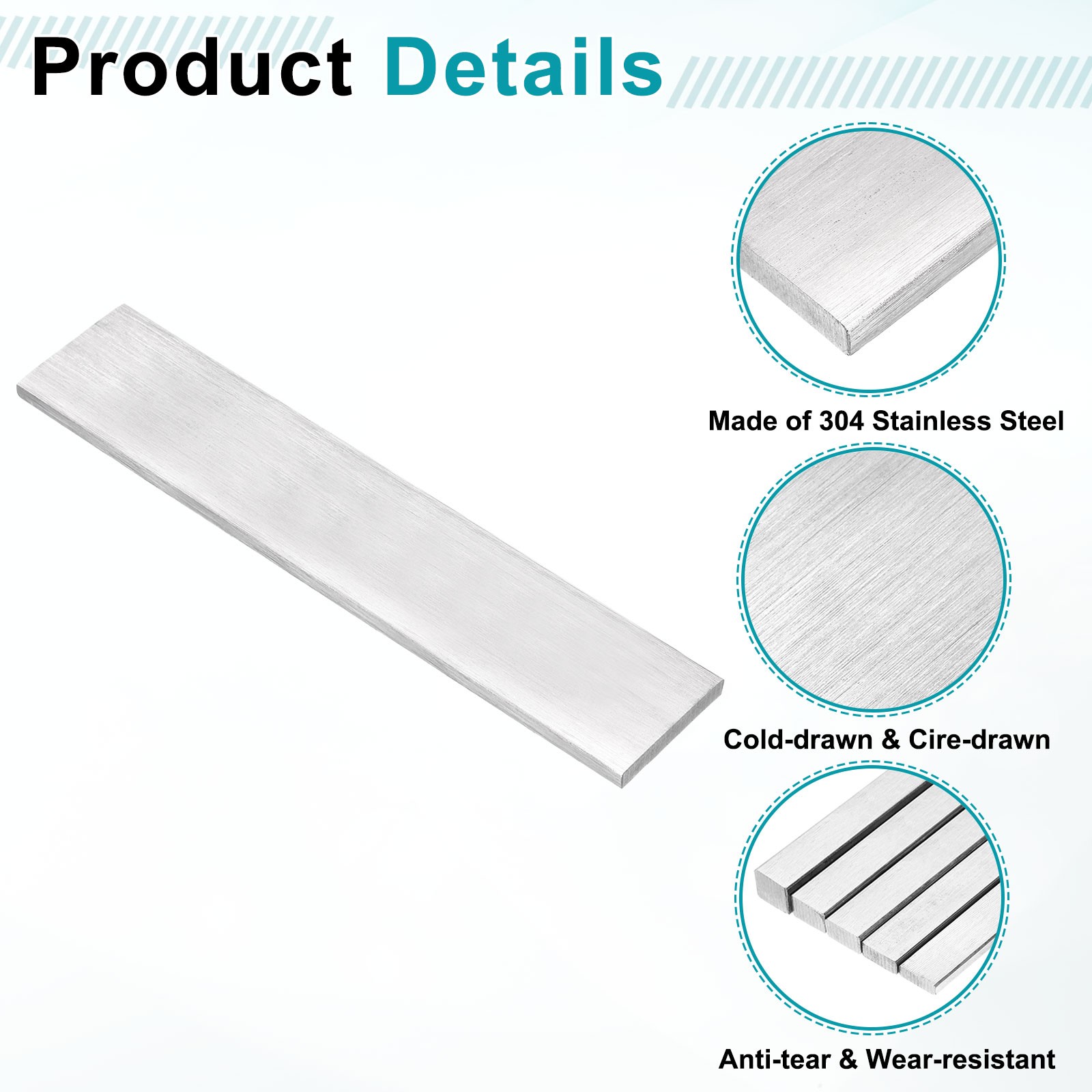 304 Stainless Steel Flat Bar 1/4″ x 1-9/16″ x 8″ Trim Strips Sheet