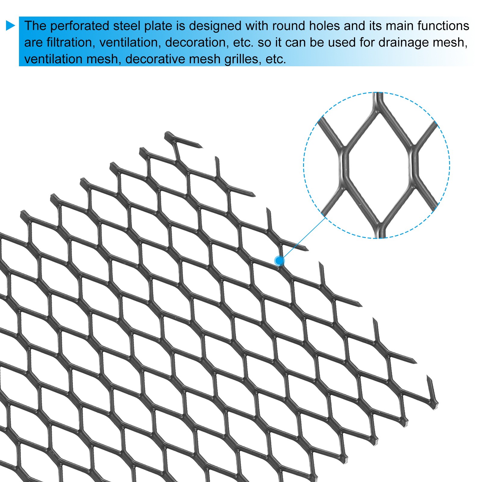 4″L x 4″W Universal Car Grill Mesh, 2Pcs 6x14mm Hexagon Hole, Black