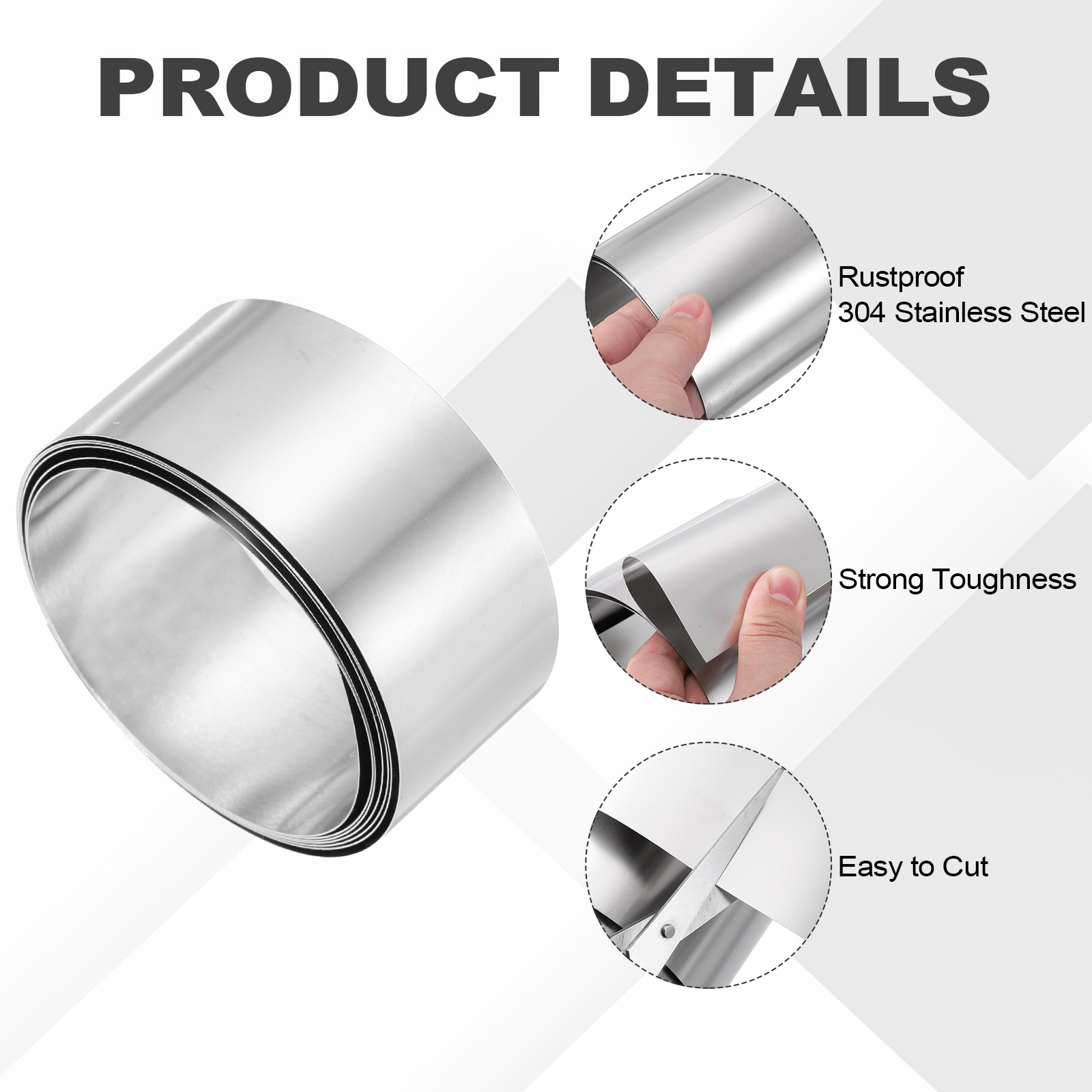 304 Stainless Steel Foil Roll 0.1mm x 25mm x 1m Metal Strip Sheet Silver Tone