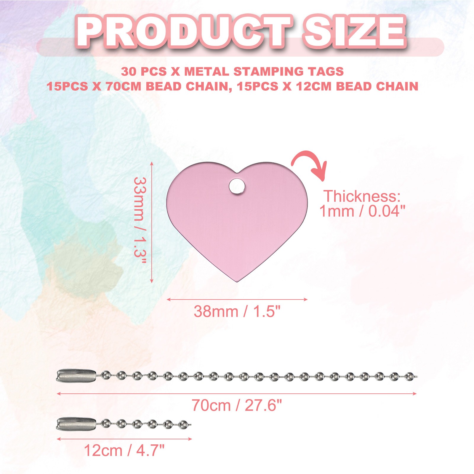 30Pcs Blank Tag Metal Stamping Tags, Heart Shape Engraved Tag, Pink