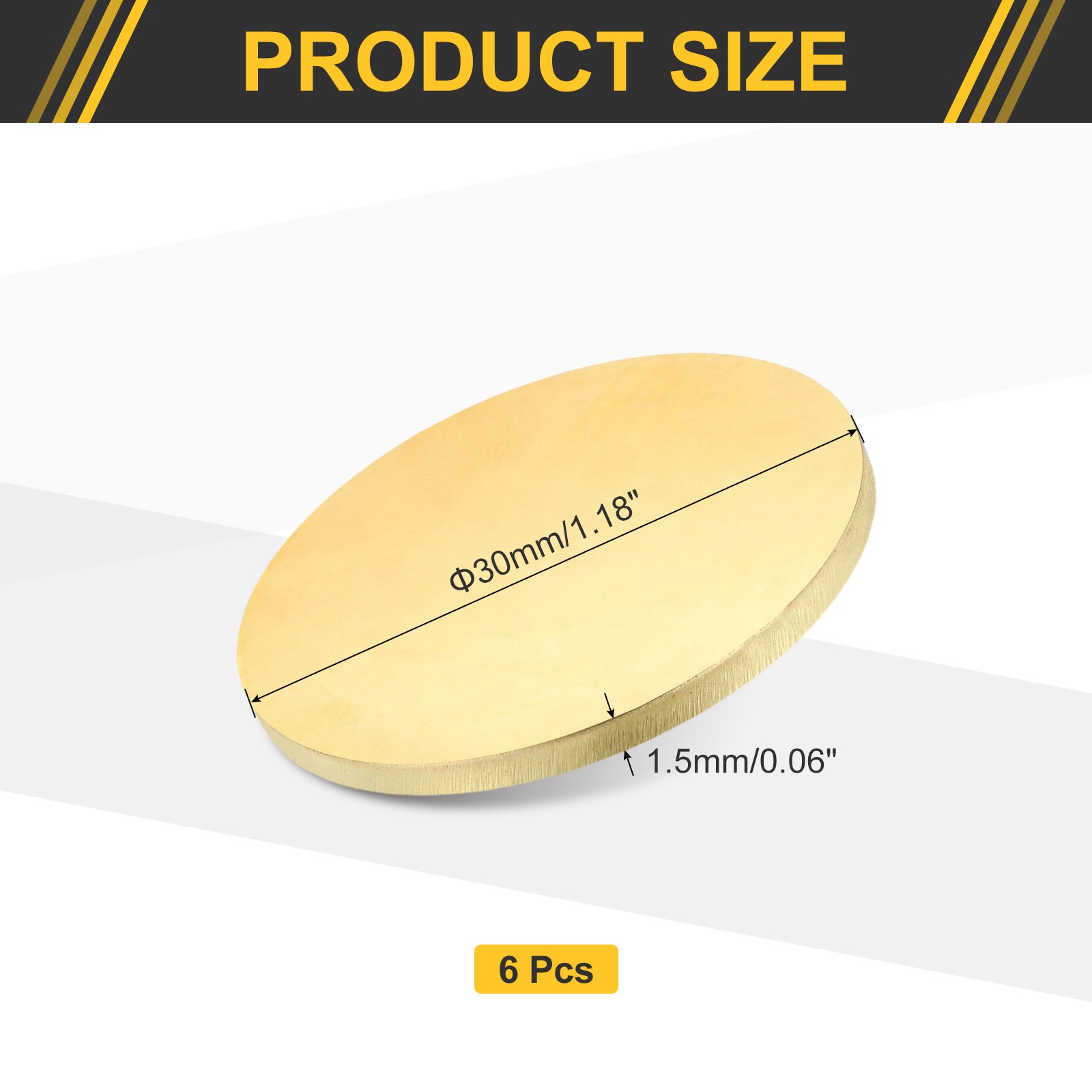 6Pcs Brass Round Plate, 0.06″(1.5mm) Thick 1.2″(30mm) Dia H65 Brass Round Sheet
