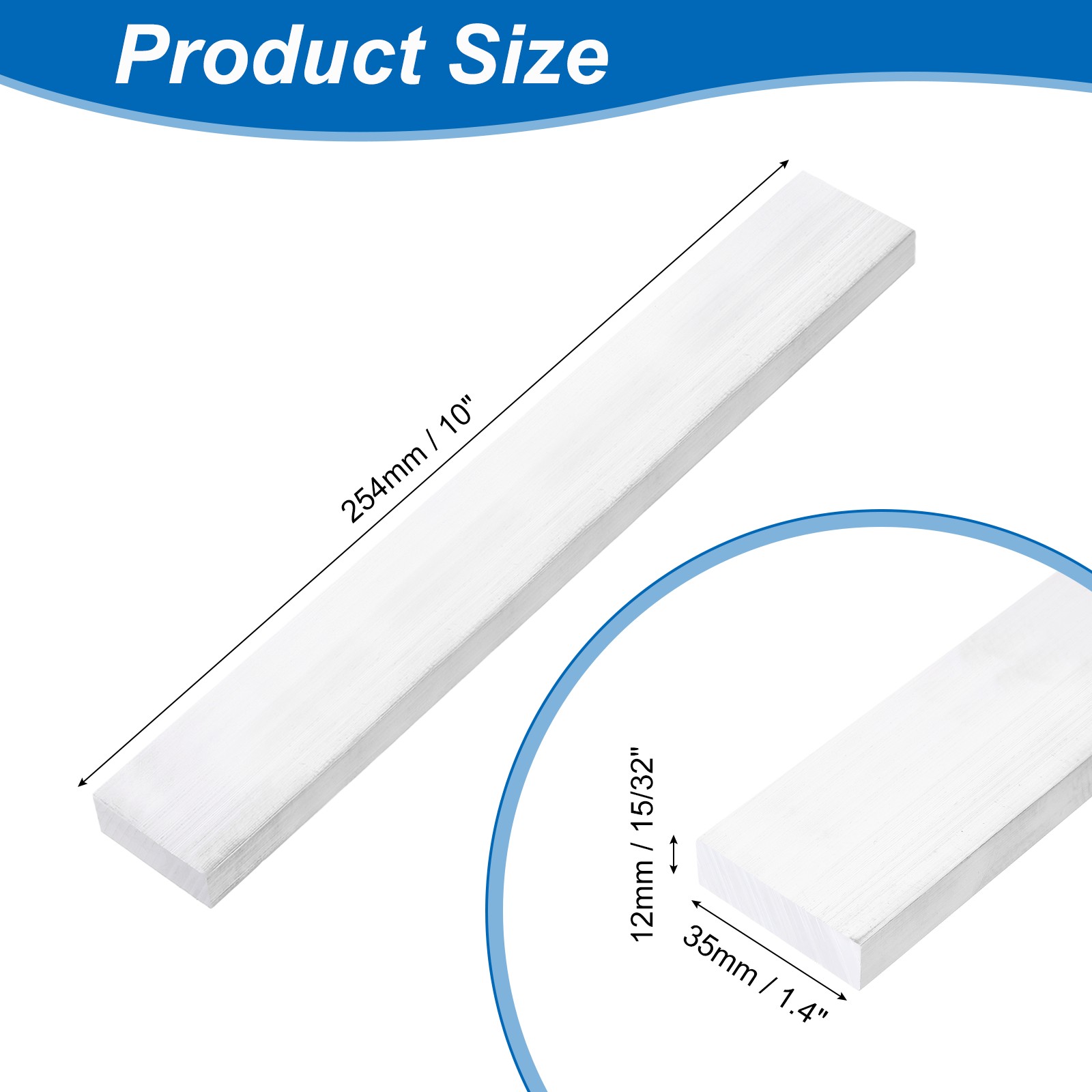 Square Aluminum Flat Bar, 15/32″ Thickness 1-3/8″ Width 10″ l with Glove