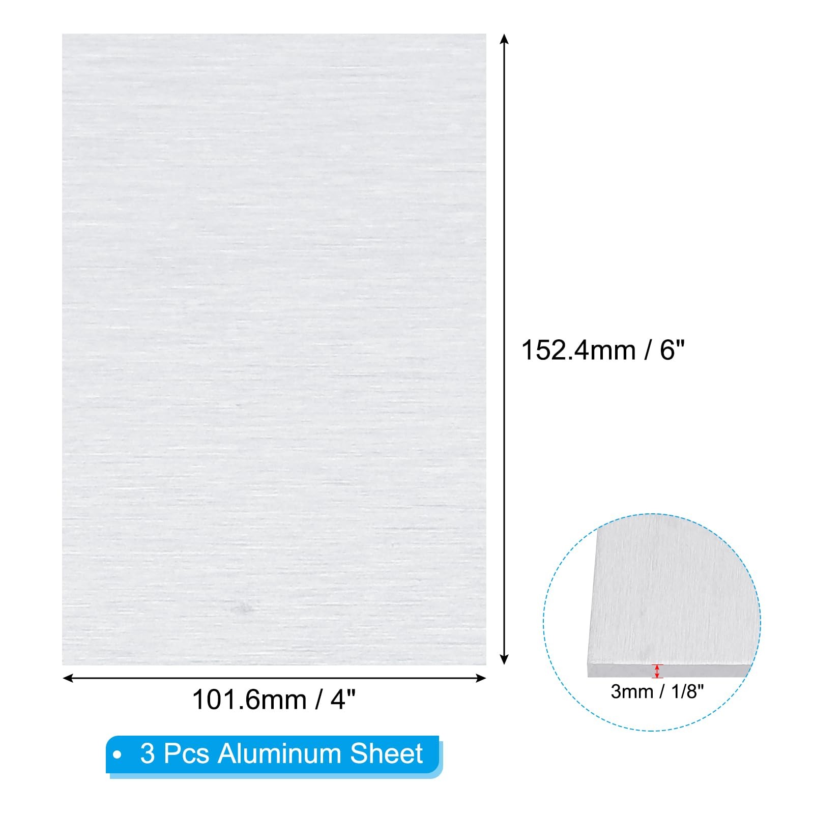 6061 T651 Aluminum Sheet Metal 4 x 6 x 1/8(0.125″) Inch 3Pcs, Flat 3MM