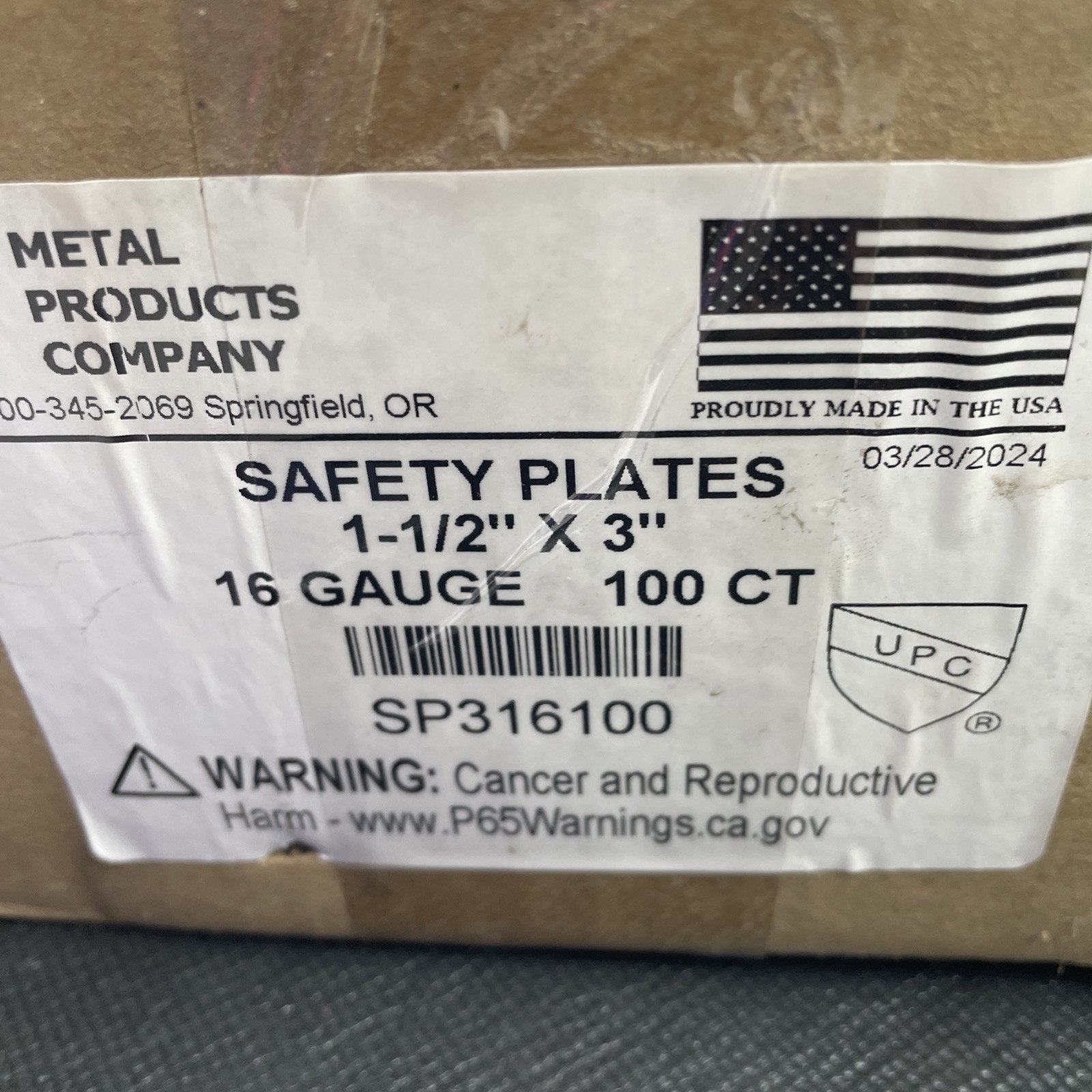 MP safety plates 1 1/2” x 3” 16 gauge residential commercial 100 count 6 lbs. 8