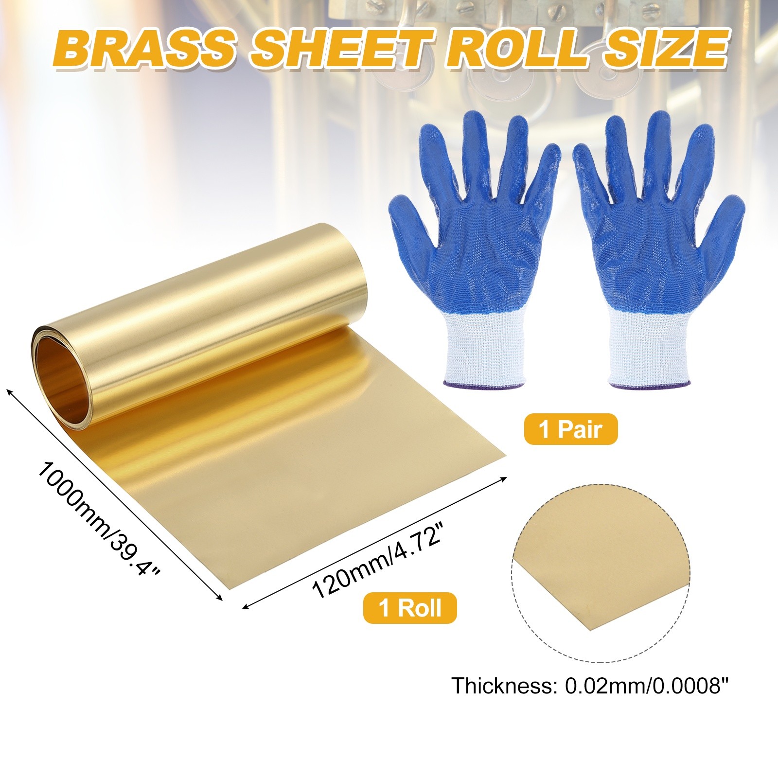 0.0008×4.72×39.4 Inch Brass Sheet Roll H62 Thin Brass Foil Strip Plate Shim