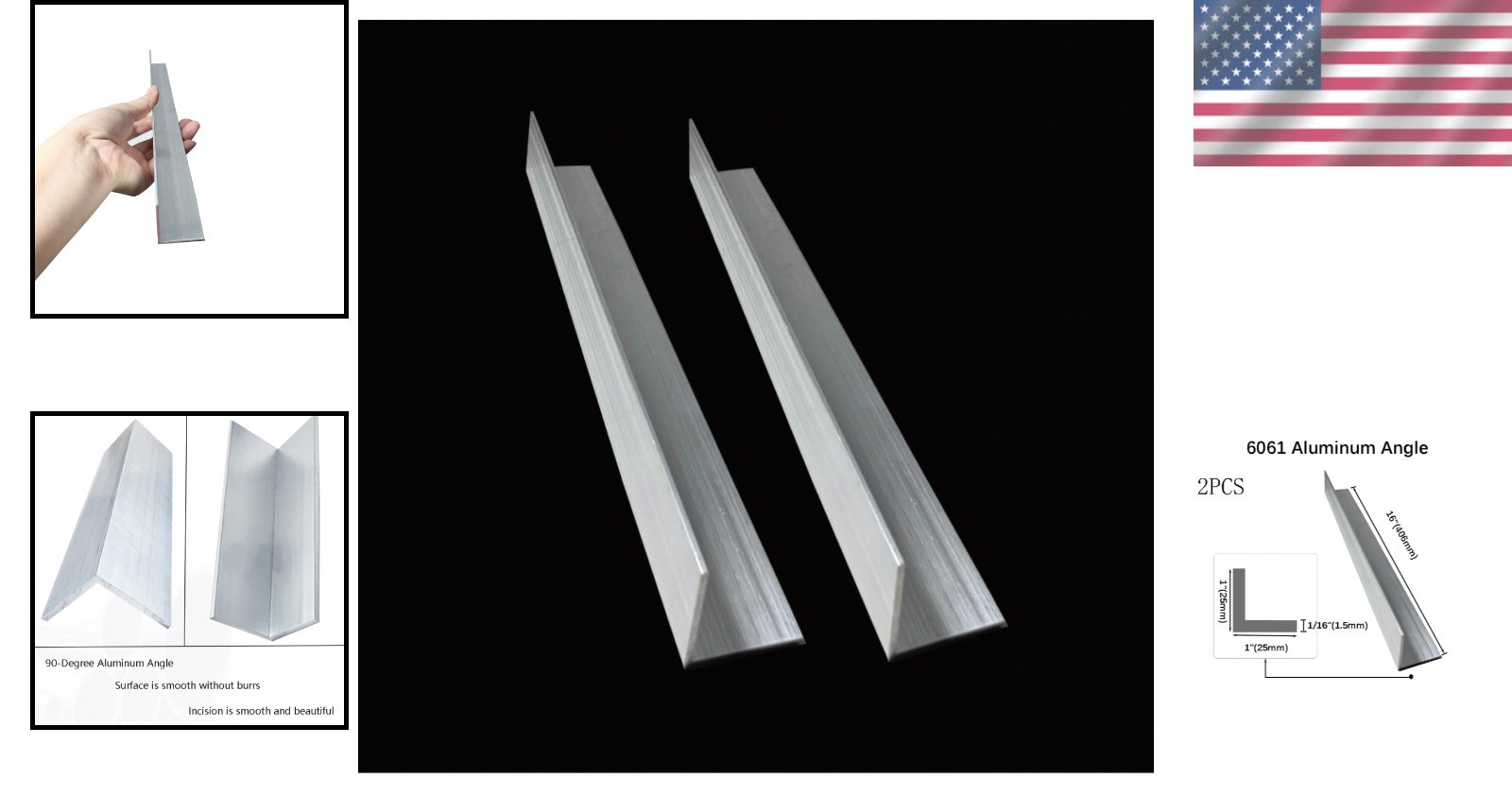 Durable 16″ Aluminum Angle 1″ x 1″ x 1/16″ – Rust-Resistant 6061 T6 Mill Stock
