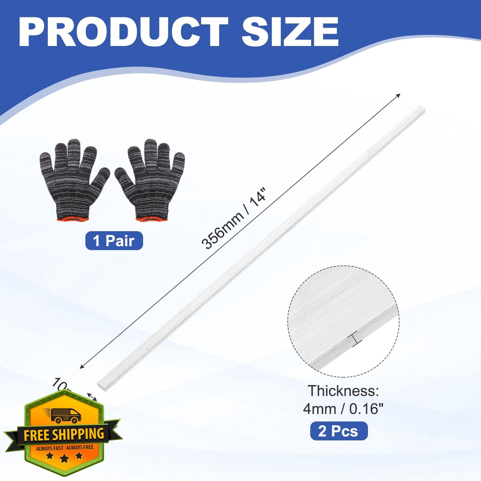 uxcell 6061 Aluminum Flat Bar 0.16″x0.4″x14″ Square Mill Stock 2 Set