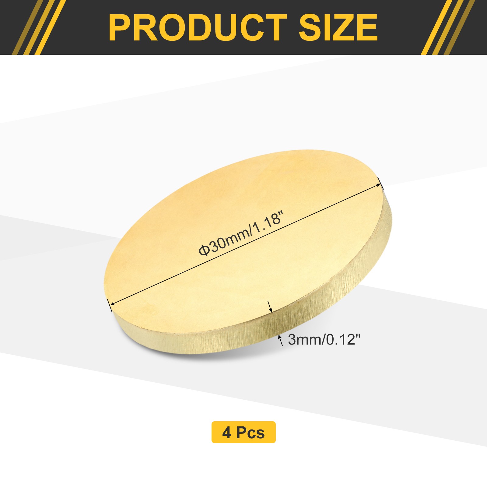 4 Pcs 0.12″(3mm) Thick 1.2″(30mm) Dia Brass Round Plate H65 Brass Round Sheet