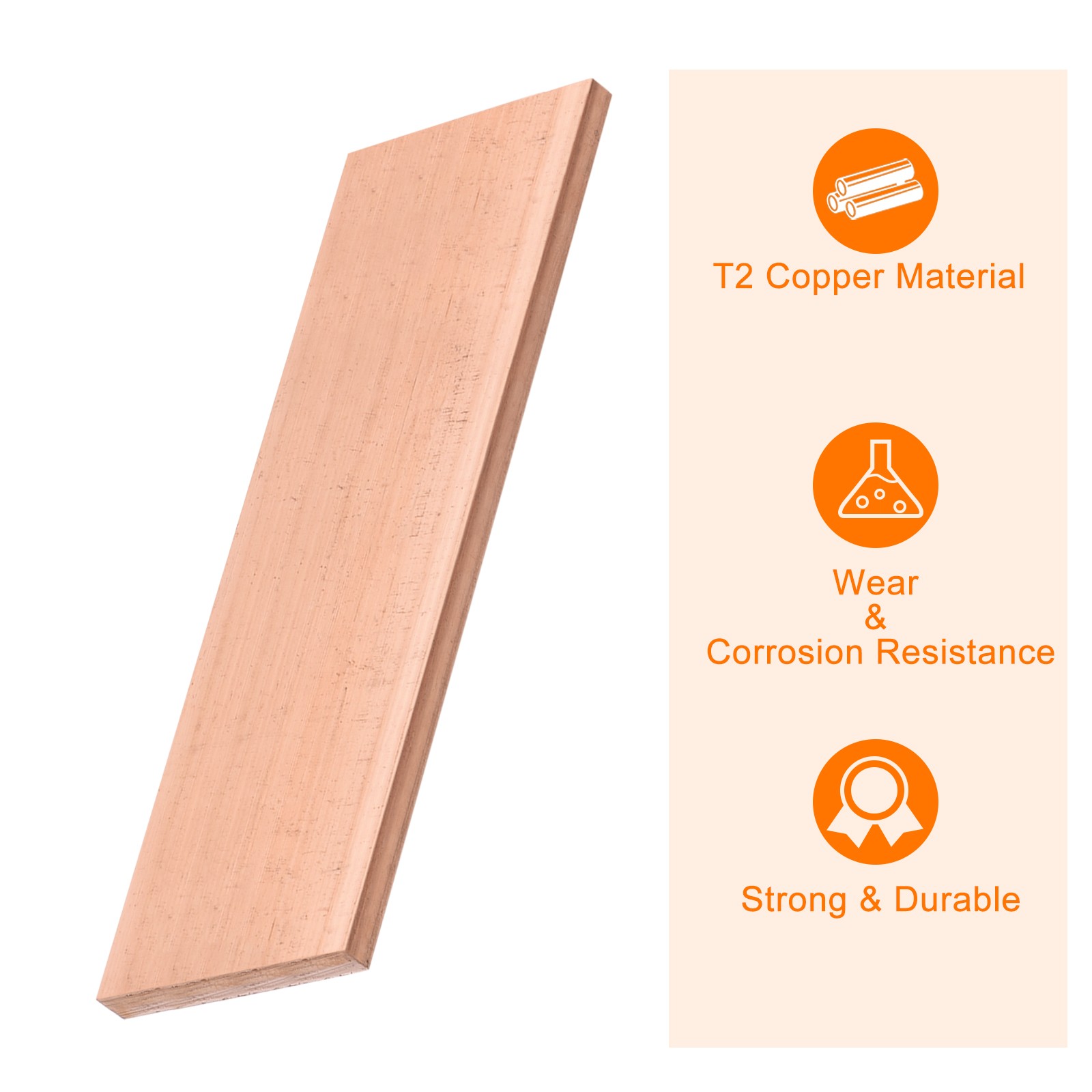 Copper Flat Bar, 1/4″ Thickness x 2″ Width x 6″ Length Copper Bar Stock