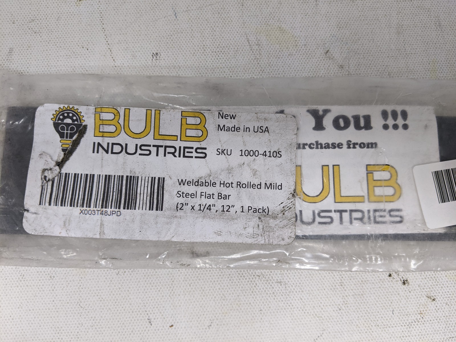 Bulb Industries Weldable Hot Rolled Mild Steel Flat Bar 1″x1/4″x12″ 1lbs 10oz