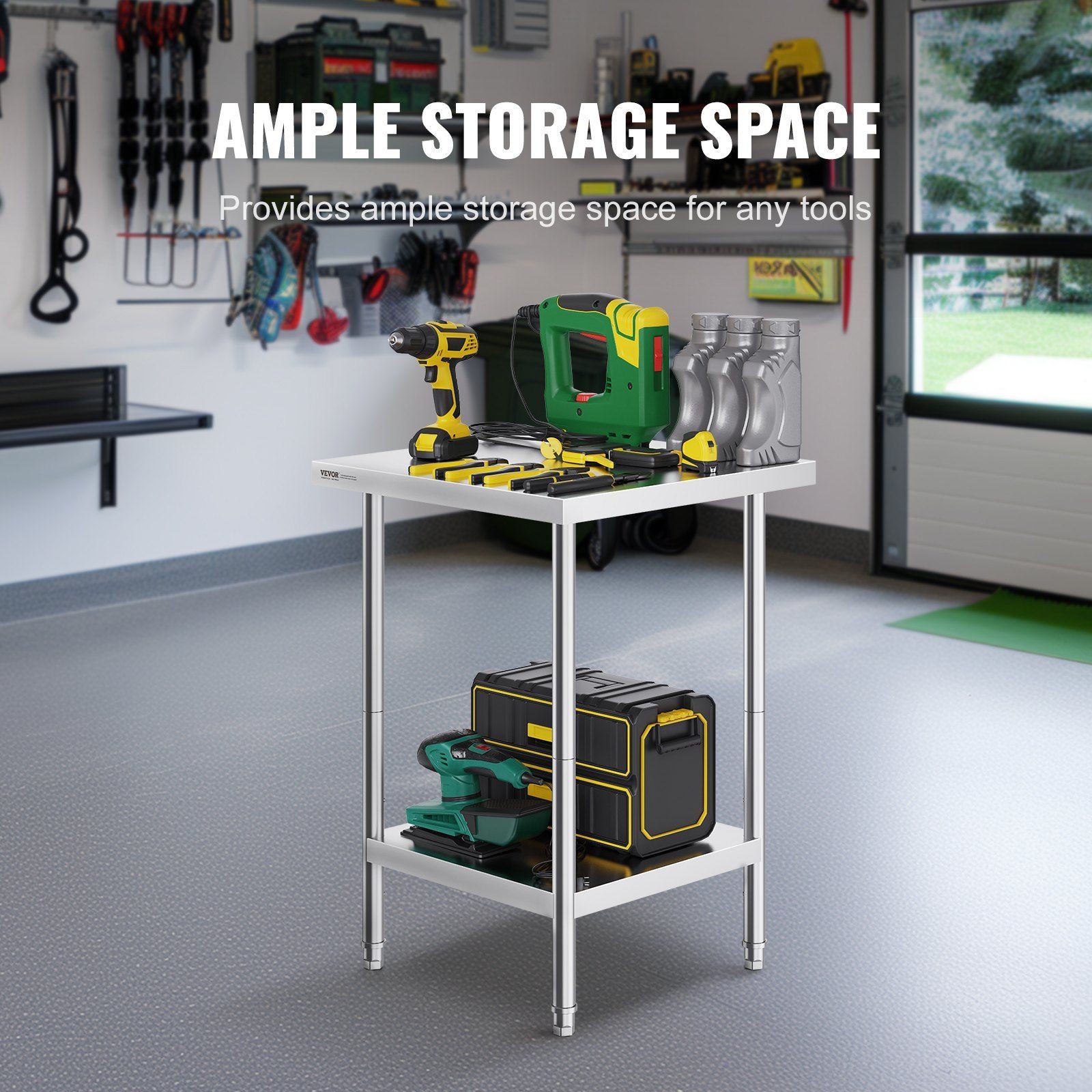 33lb 24x24x34in Stainless Steel Worktable & 3 Adjustable Heights