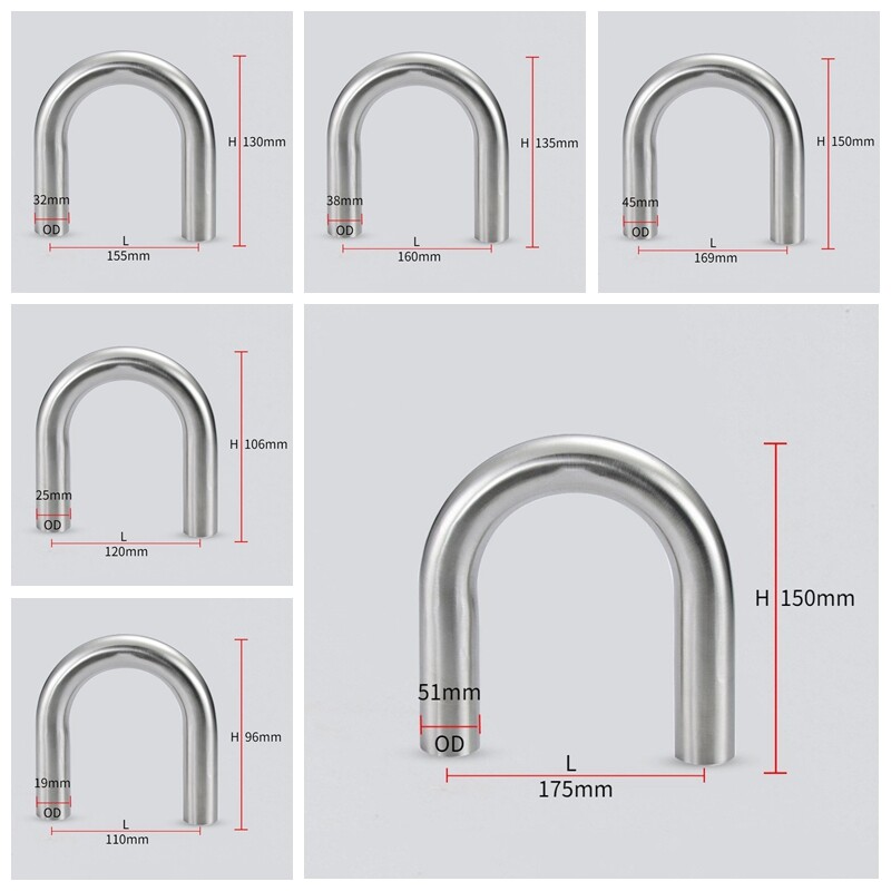 304 Stainless Steel 180 Degree Elbow U Pipe Polished Exhaust Pipe 180° Pipe Home