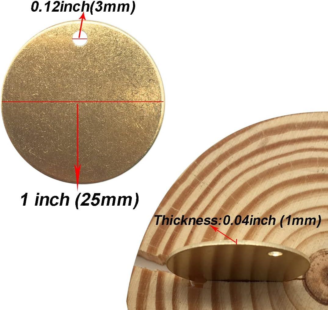 1”Brass Valve Tags Stamping Tags 0.04” round Engraved Metal Blanks Chits with Ho