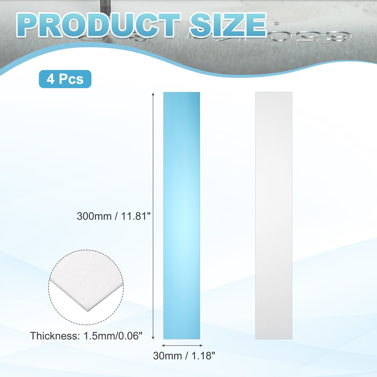11.8″ x 1.2″ x 0.06″ 6061 T651 Aluminum Sheet Metal(Silver, 4Pcs)