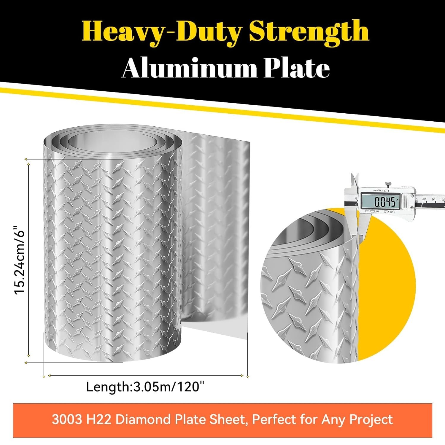 Diamond Plate Aluminum Sheet – 3003 H22, 17GA 0.045″ Thick, 6″ x 120 Aluminum