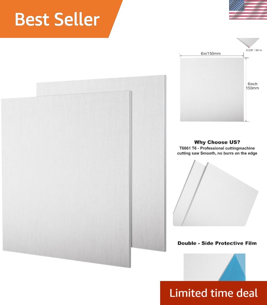 2 Pack 6061 T6 Aluminum Sheet Metal 6 X 6 X 0.236 (1/4) Inch Flat Plain Plate Pa