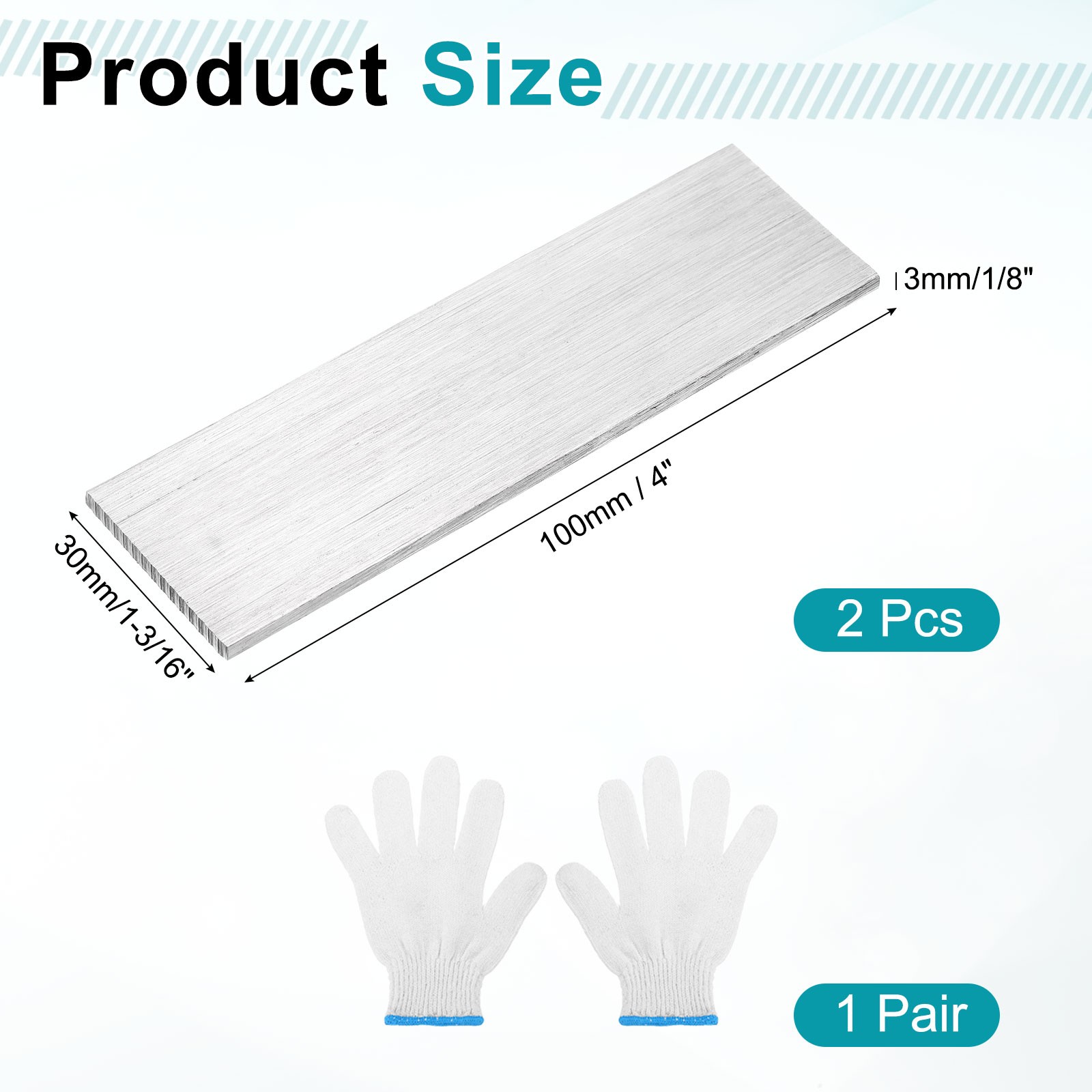 2 Pcs 304 Stainless Steel Flat Bar 1/8″ x 1-3/16″ x 4″ Trim Strips Sheet