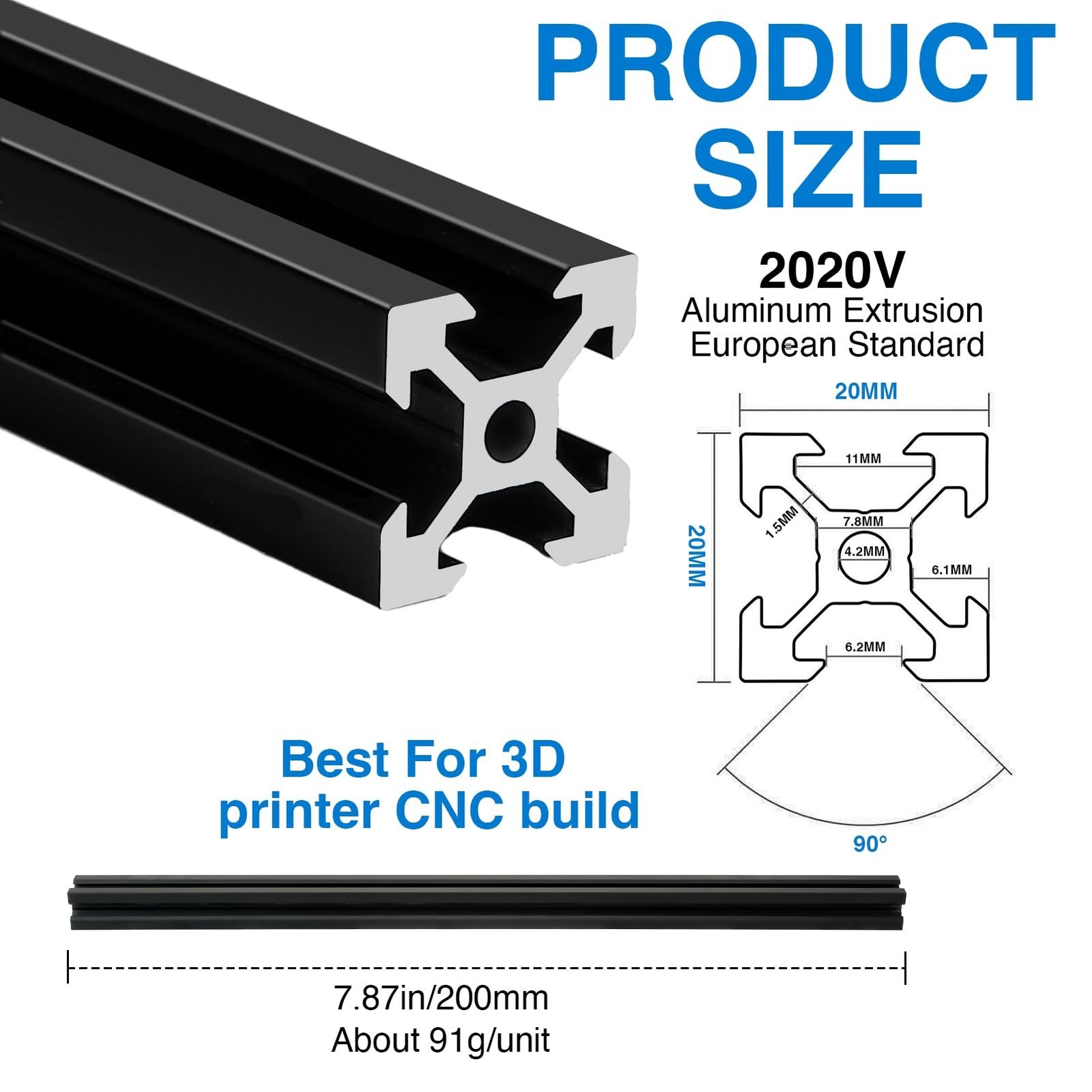 2020 V Aluminum Extrusion, 4PCS 800mm European Standard Anodized Extruded Alu…