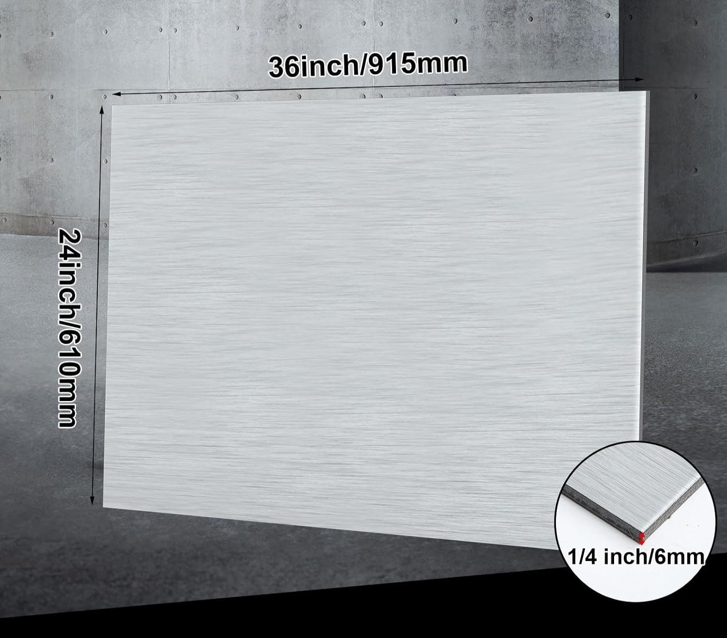2 PACK 36″x24″ Aluminum Composite Panel, 1/4″ Thick Rectangle Brushed Silver